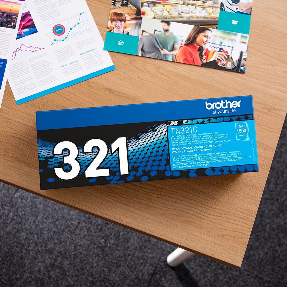 Brother TN-321C Genuine Cyan Toner Cartridge - Standard Yield Single Pack (1 Cartridge) | Compatible with Brother Printers | Perfect for Home & Office Printing Needs