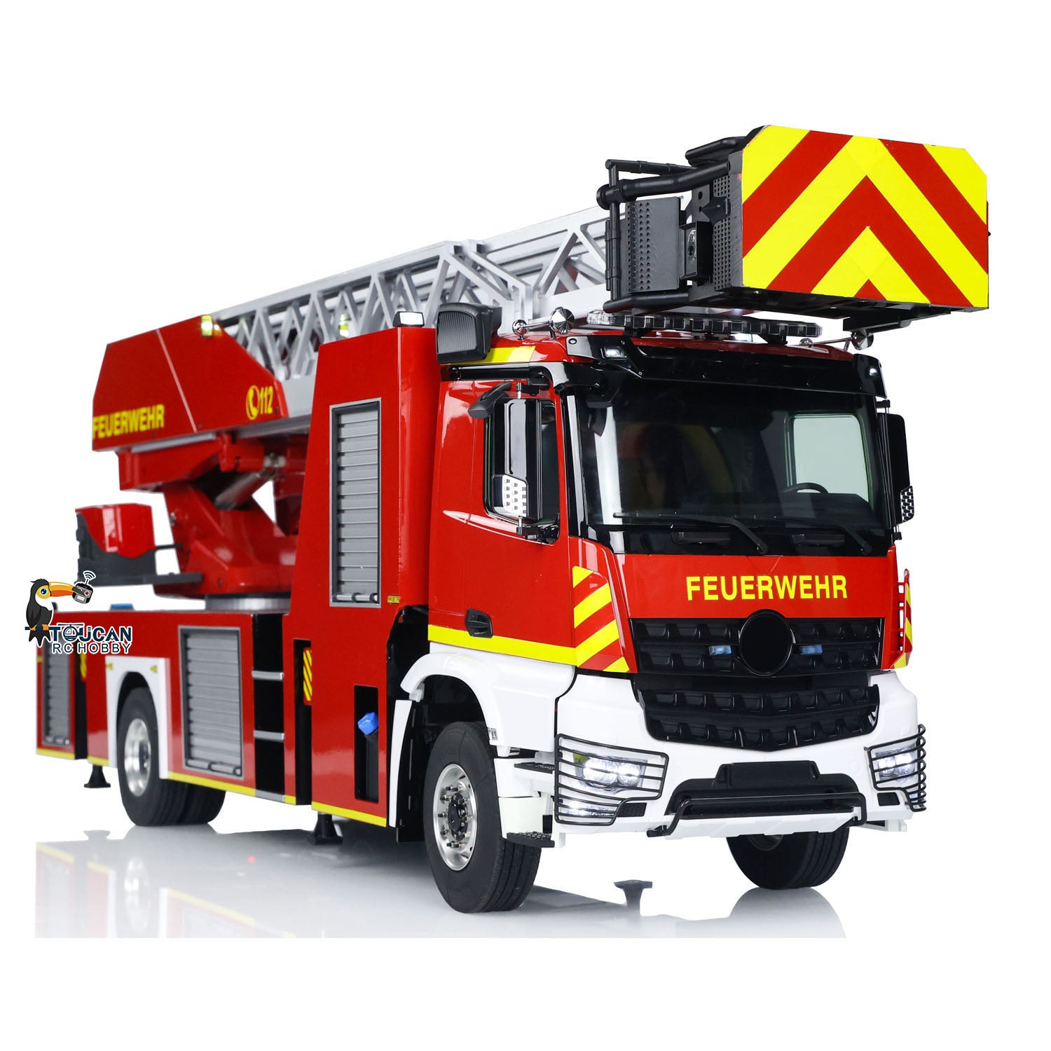 1/14 Scale 770S FMX 4X2 Metal Chassis Electric Lift Ladder RC Fire Truck - Remote Control Simulation Vehicle Model with 2-Speed, Lights & Sound - Perfect for Collectors, RC Hobbyists and Fire Truck Enthusiasts