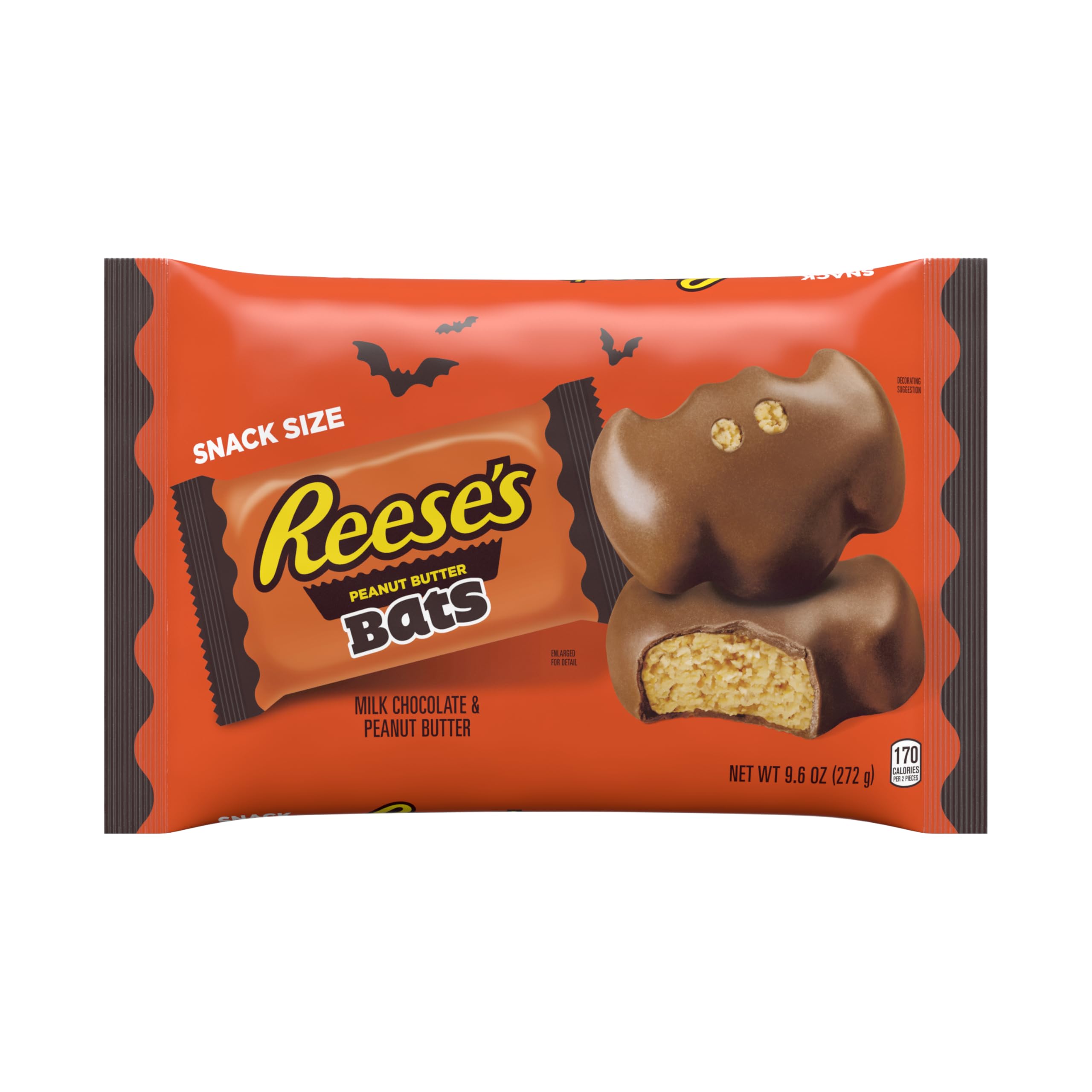 REESE'S Milk Chocolate Peanut Butter Snack Size Bats - Halloween Candy Bag (9.6 oz) | Perfect for Trick-or-Treating, Party Favors & Holiday Snacking