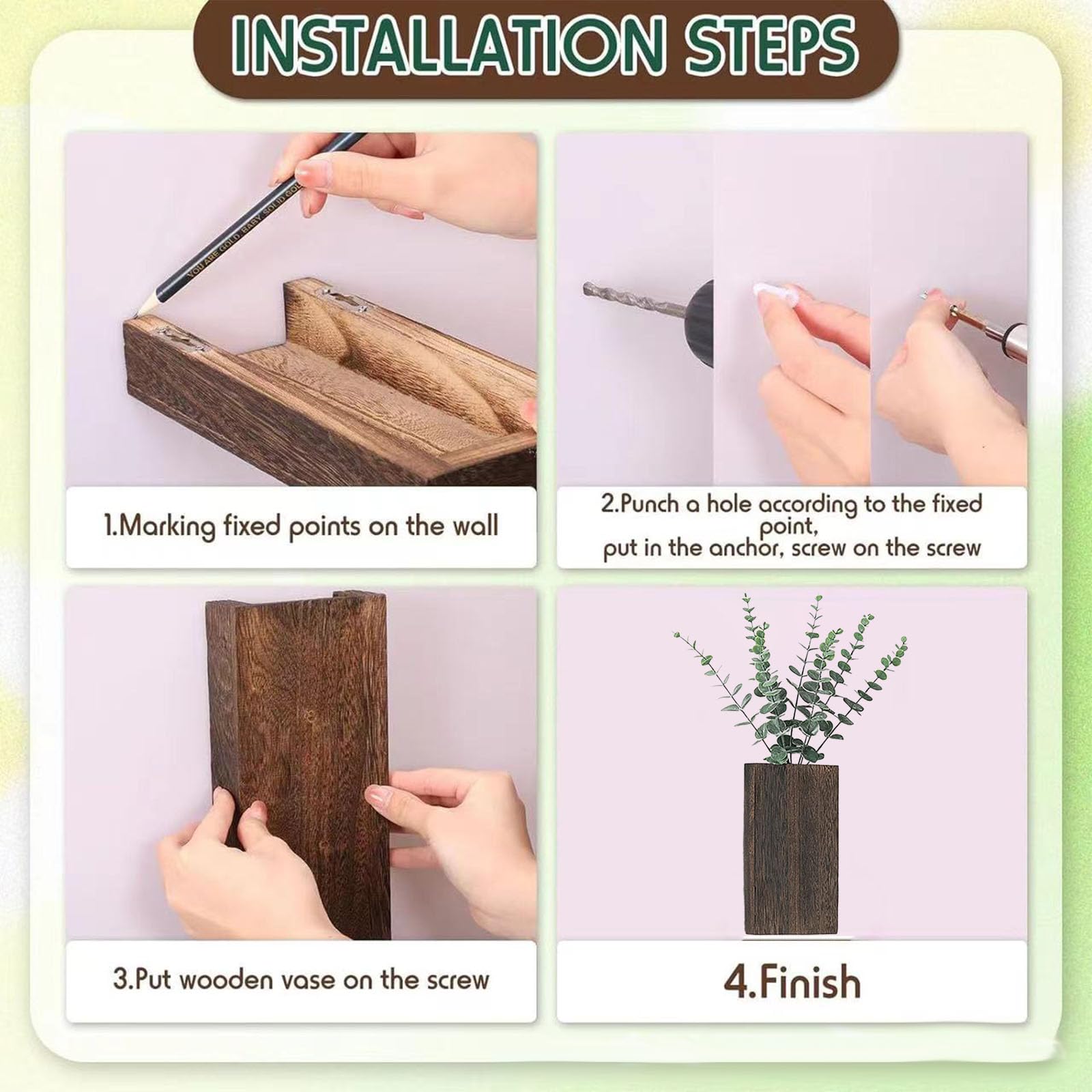 2PCS Wood Wall Planter Set - Modern Farmhouse Hanging Planter for Dried Flowers, Artificial Greenery & Succulents - Walnut Wooden Pocket Vase for Home, Office & Indoor Wall Decor - Perfect for Living Room, Bedroom & Kitchen Decor
