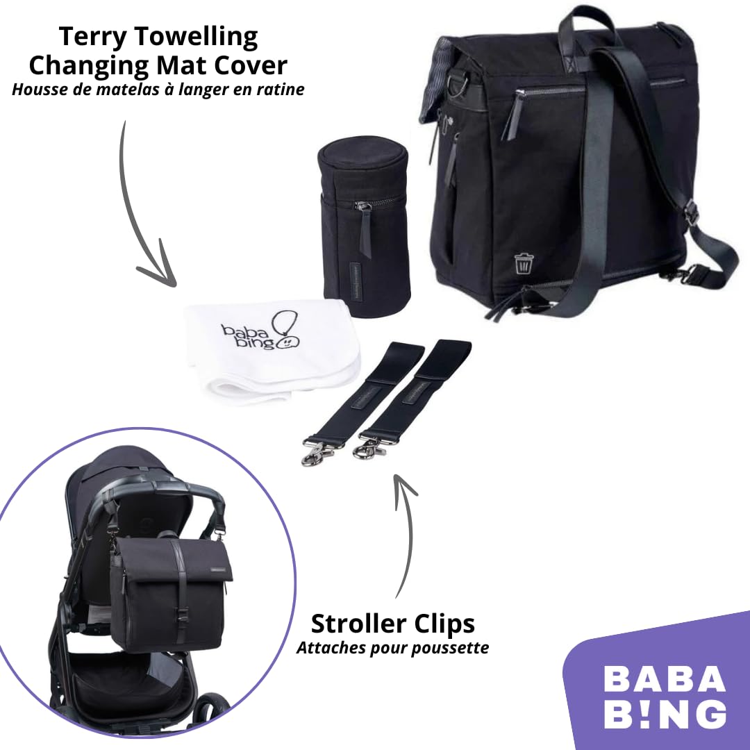 Bababing DayTripper 2 Convertible Diaper Backpack - Multifunctional Travel Bag with Changing Pad, Insulated Bottle Pockets & Stroller Straps - Black Canvas Diaper Bag BB117 - Perfect for Parenting, Travel, Daycare & On-the-Go Families