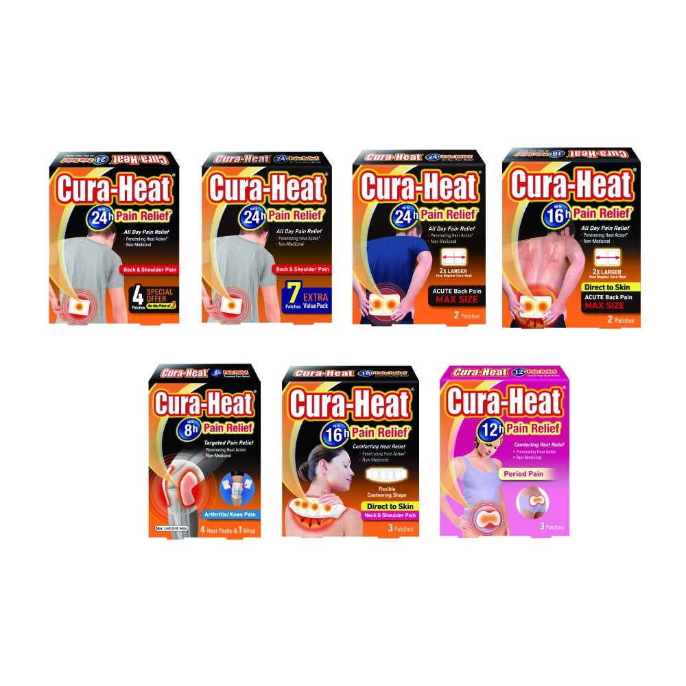 Cura-Heat Back and Shoulder Pain Relief Patches - 7 Patches per Pack (14 Total) - Instant Heat Therapy for Muscle Aches, Joint Pain & Stiffness - Perfect for Work, Exercise & Daily Comfort