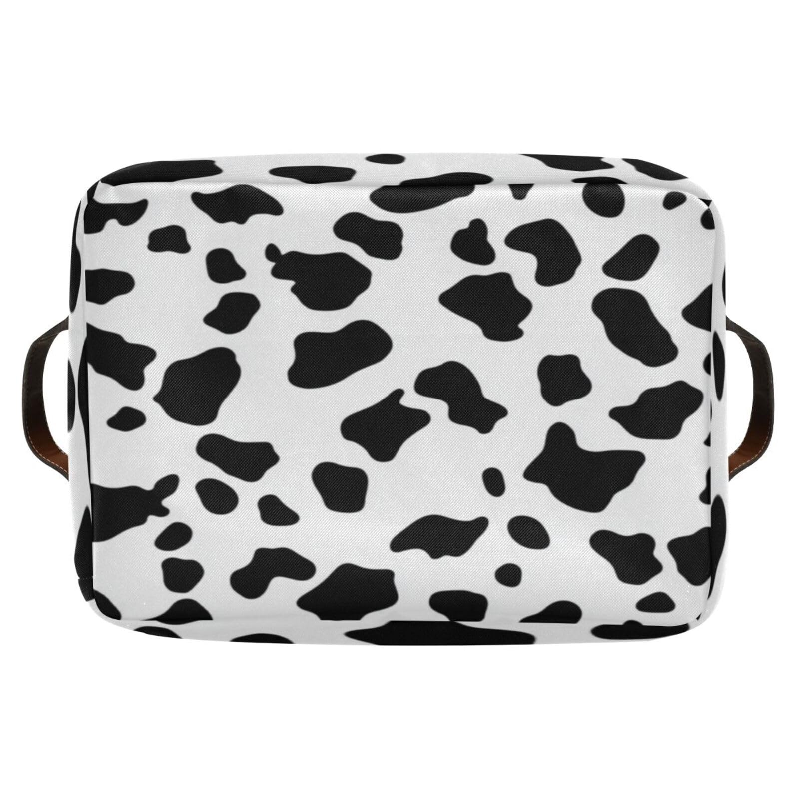 Large Fabric Storage Bins with Handles - Cow Print Collapsible Baskets for Clothes, Toys & Home Organization