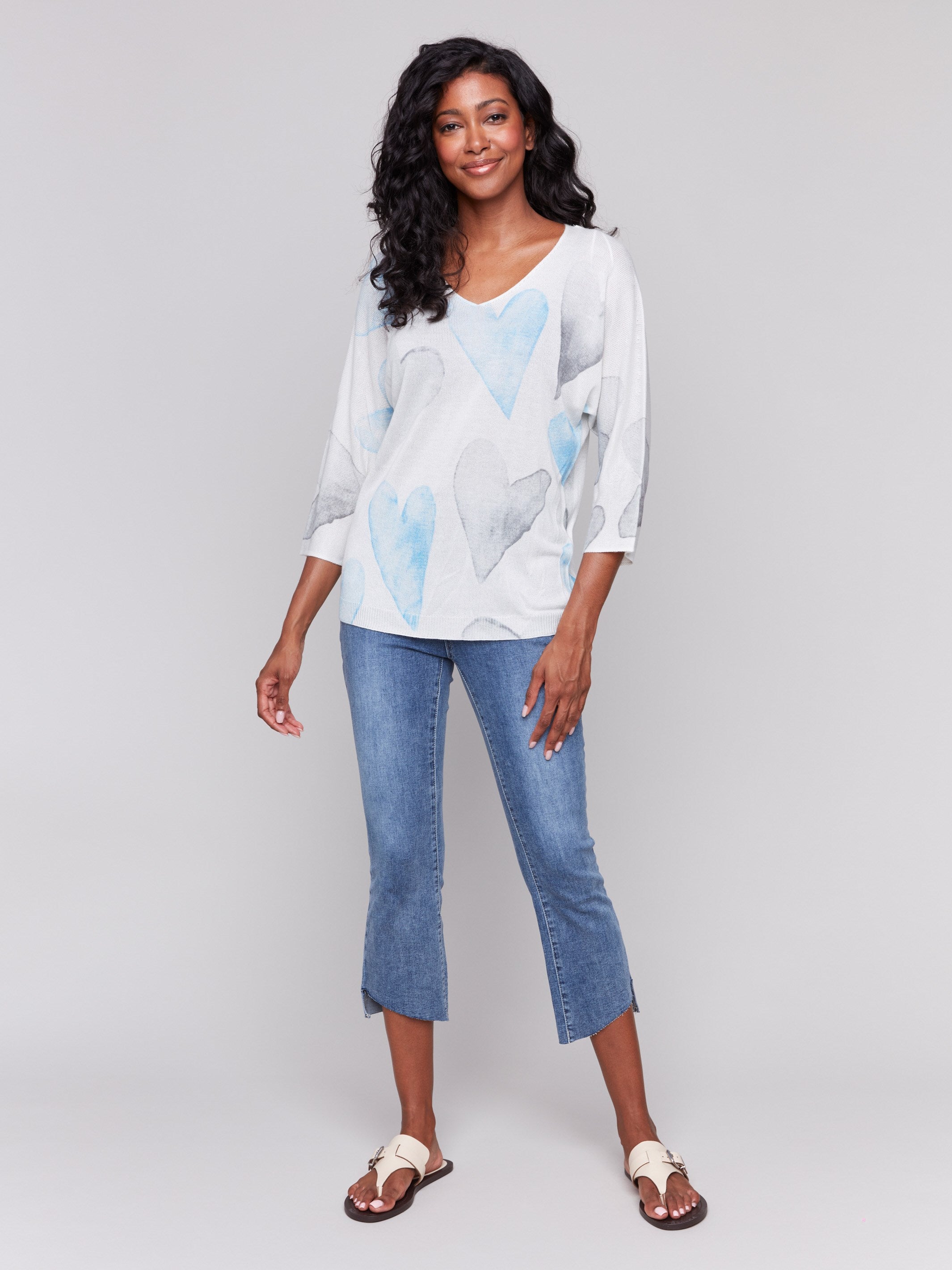 Printed Dolman Sleeve Sweater for Women - Blue Long Sleeve Tunic Top | Casual Loose Fit Knit Pullover | Perfect for Fall, Winter & Layering Outfits