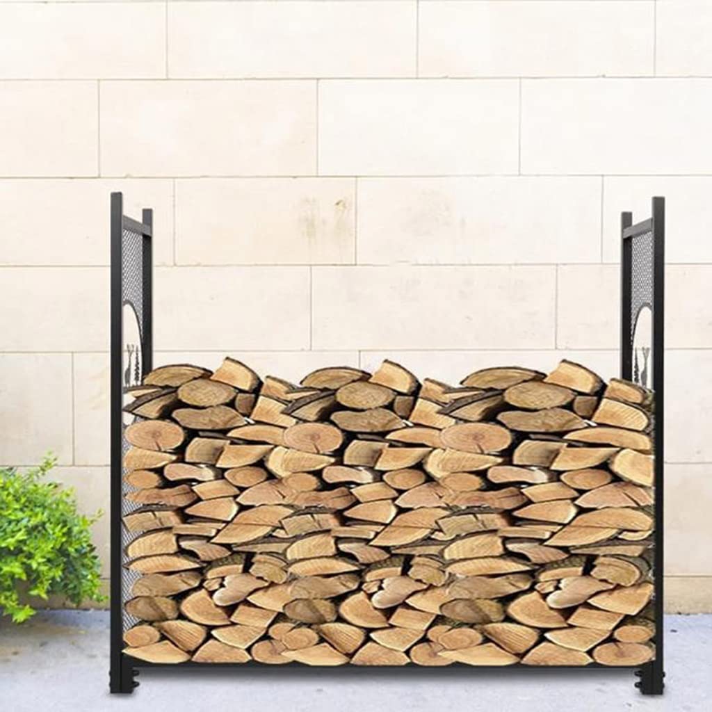 PEPDRO Black Iron Mesh Firewood Storage Rack - Simple Wood Holder with Floor Stand for Home Use - Perfect for Fireplace, Patio, and Outdoor Wood Storage