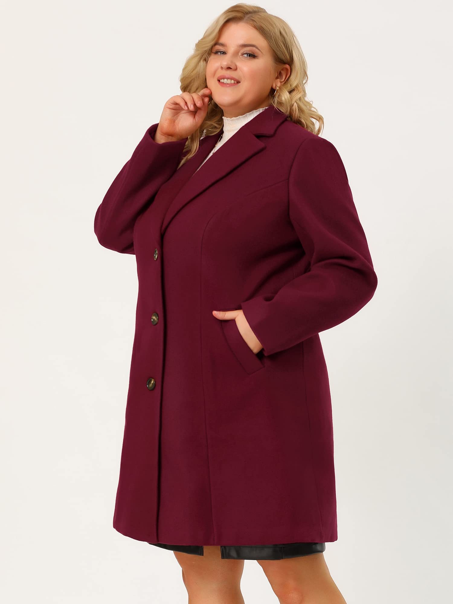 Agnes Orinda Women's Plus Size Single Breasted Notched Lapel Long Winter Coat - Elegant Warm Trench Coat for Cold Weather, Office & Holiday Outfits (2025)