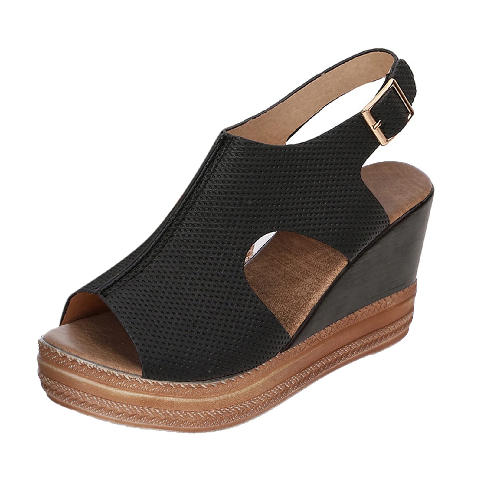 Women's Espadrille Wedge Sandals with Roman Buckle Strap - Comfortable Summer Beach Flip Flops for Outdoor Walking, Vacation & Casual Wear