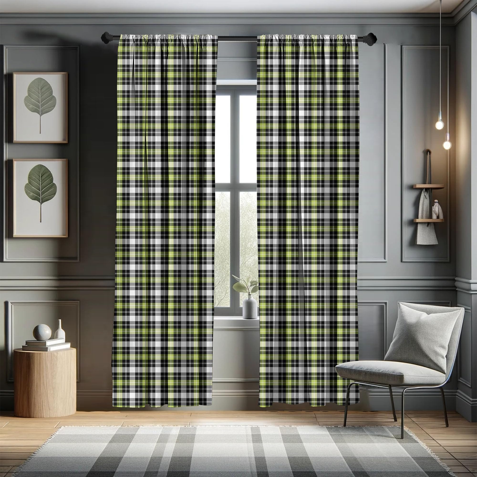 Ambesonne Abstract Geometric Window Curtains - Modern Square Pattern with Horizontal & Vertical Lines, Lightweight 2-Panel Set with Rod Pocket (28x63 inches, Lime Green) - Perfect for Living Room, Bedroom & Office Decor