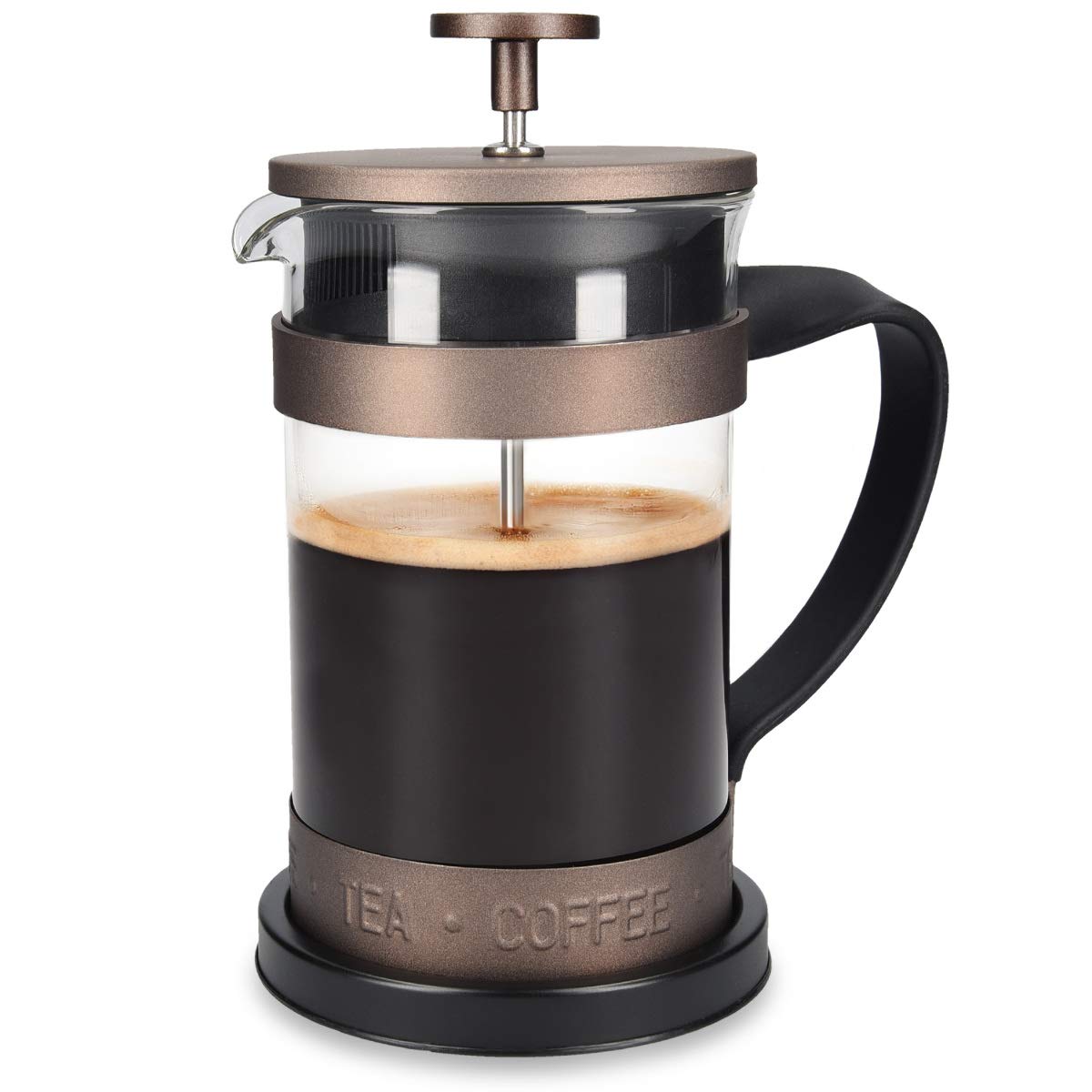 Navaris Retro French Press Coffee Maker 20 oz - Stainless Steel Coffee & Tea Press with Plunger, Filter & Durable Borosilicate Glass - Perfect for Home, Office & Camping Brewing