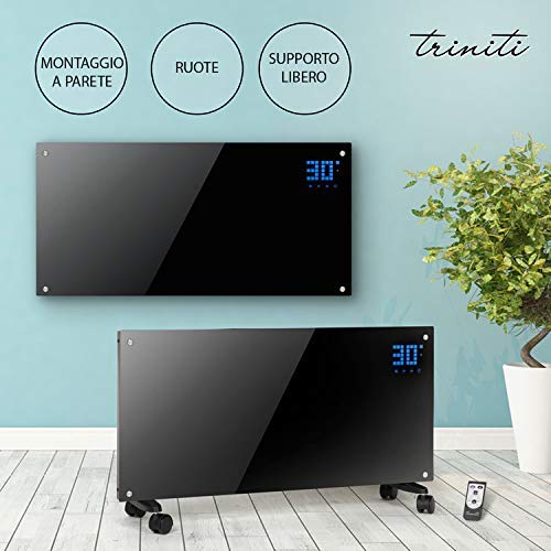 Energy Efficient Electric Heater with Adjustable Thermostat, Tempered Glass, LED Display, Timer & Silent Operation - Multi Safety Protection, Wall Mountable & Wheels for Home, Office & Bedroom Use