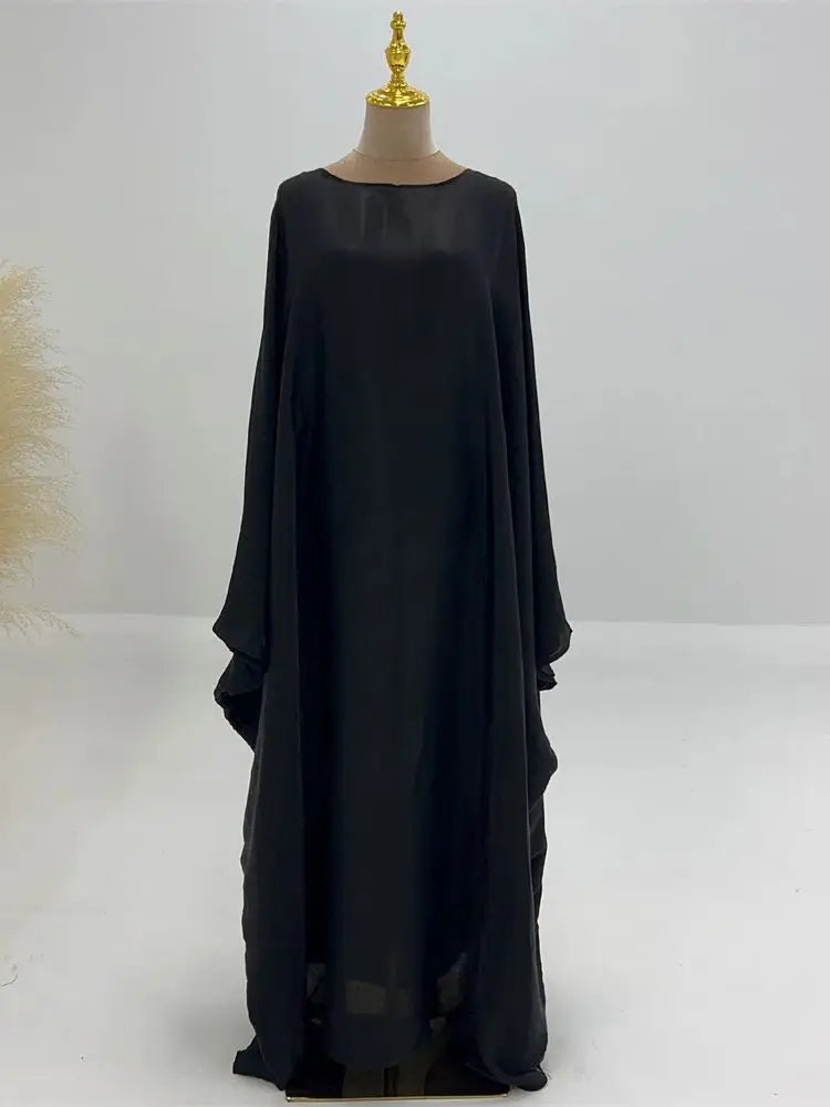 Elegant Batwing Sleeve Satin Abaya Dress for Women - Modest Muslim Prayer Dress for Eid, Wedding & Special Occasions