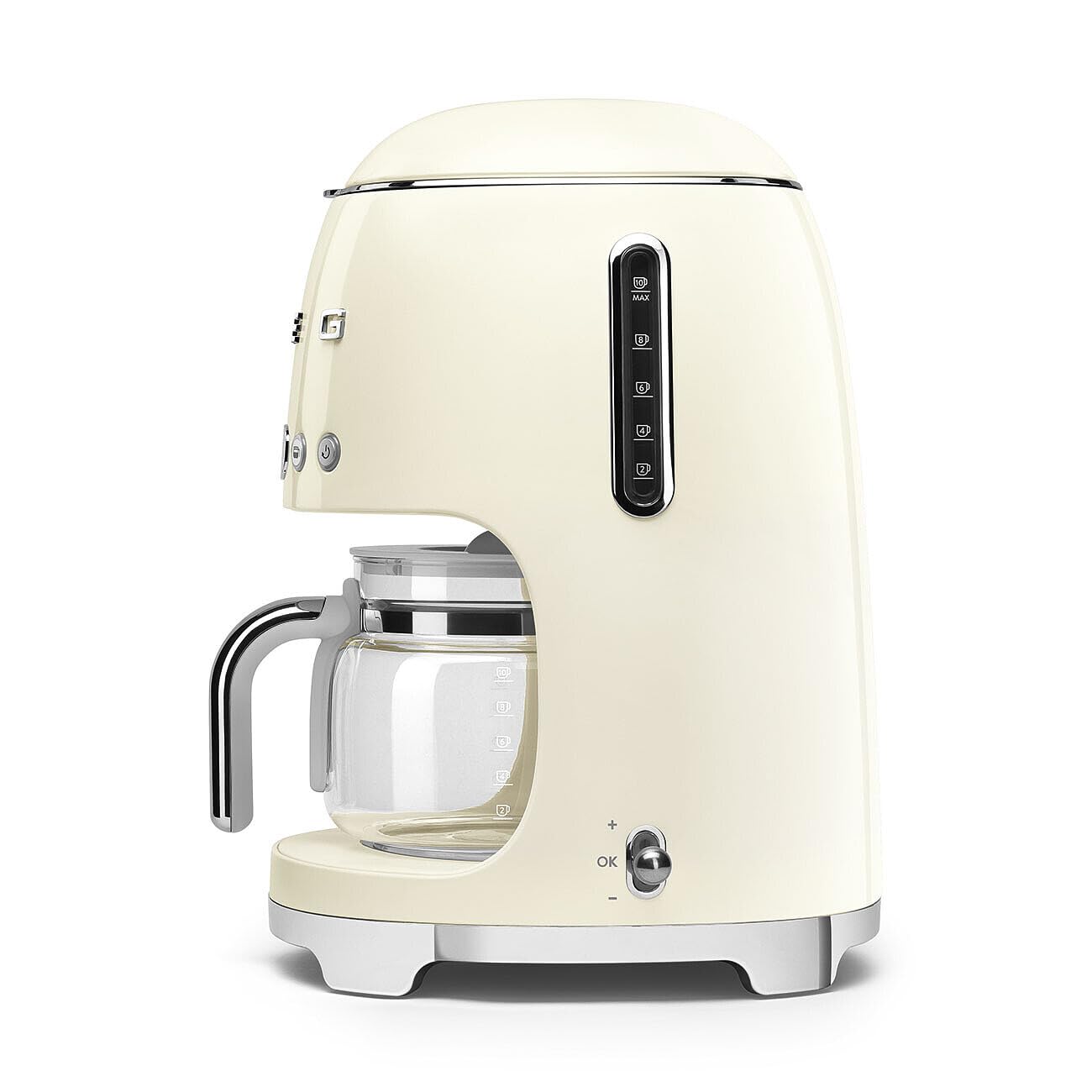 Smeg 50's Retro Style Drip Coffee Maker - 10 Cup Glass Carafe with Auto Start, Keep Warm Plate & Adjustable Brew Strength (Cream) | Perfect for Home Kitchens, Offices & Vintage-Inspired Spaces