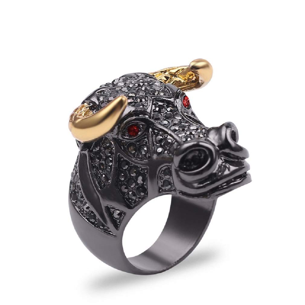 PikaLF Men's Cubic Zirconia Bull Skull Ring with Red Eyes - Punk Animal Jewelry for Men & Boys - Taurus Constellation Amulet, Biker Tribal Style Ring - Perfect for Gifts, Biker Events, and Punk Fashion Accessories