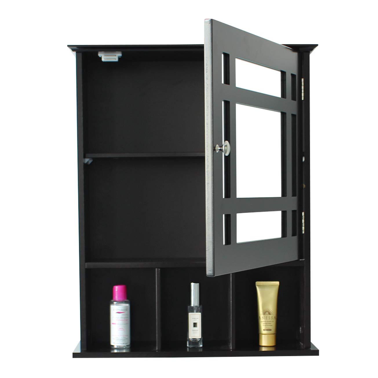 Modern Grey-Brown Single Door 3-Compartment Storage Cabinet - Bathroom, Kitchen & Entryway Organizer | Space-Saving Solution for Small Homes & Apartments | Perfect for Towels, Toiletries & Kitchen Supplies Storage