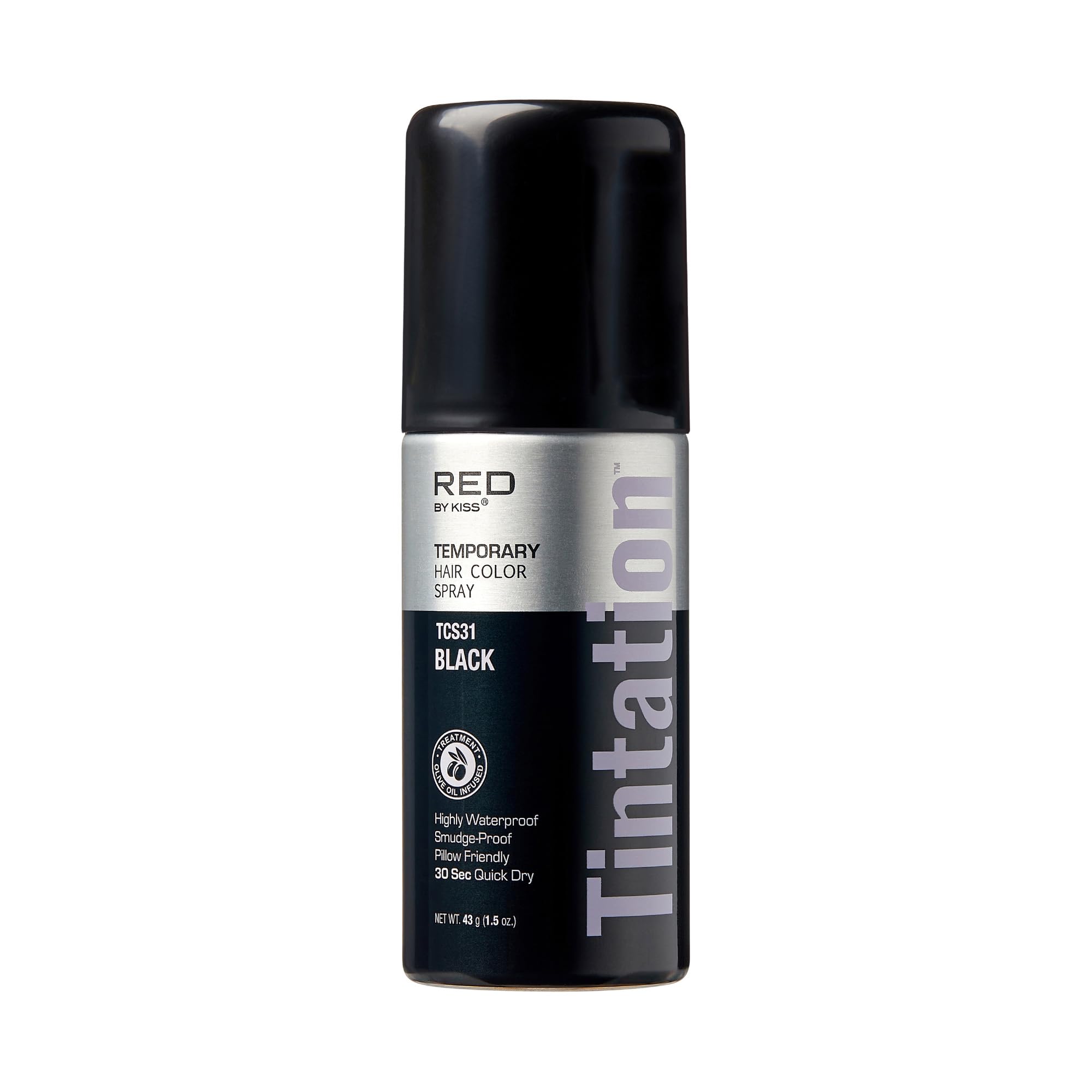 RED by Kiss 1.5OZ Temporary Hair Color Spray - Instant Gray Root Cover Up, Water-Resistant & Smudge-Proof for Hairline & Barber Touch-Ups | Quick Dry Travel Size (Black) | Perfect for Touch-Ups, Costumes & Everyday Use