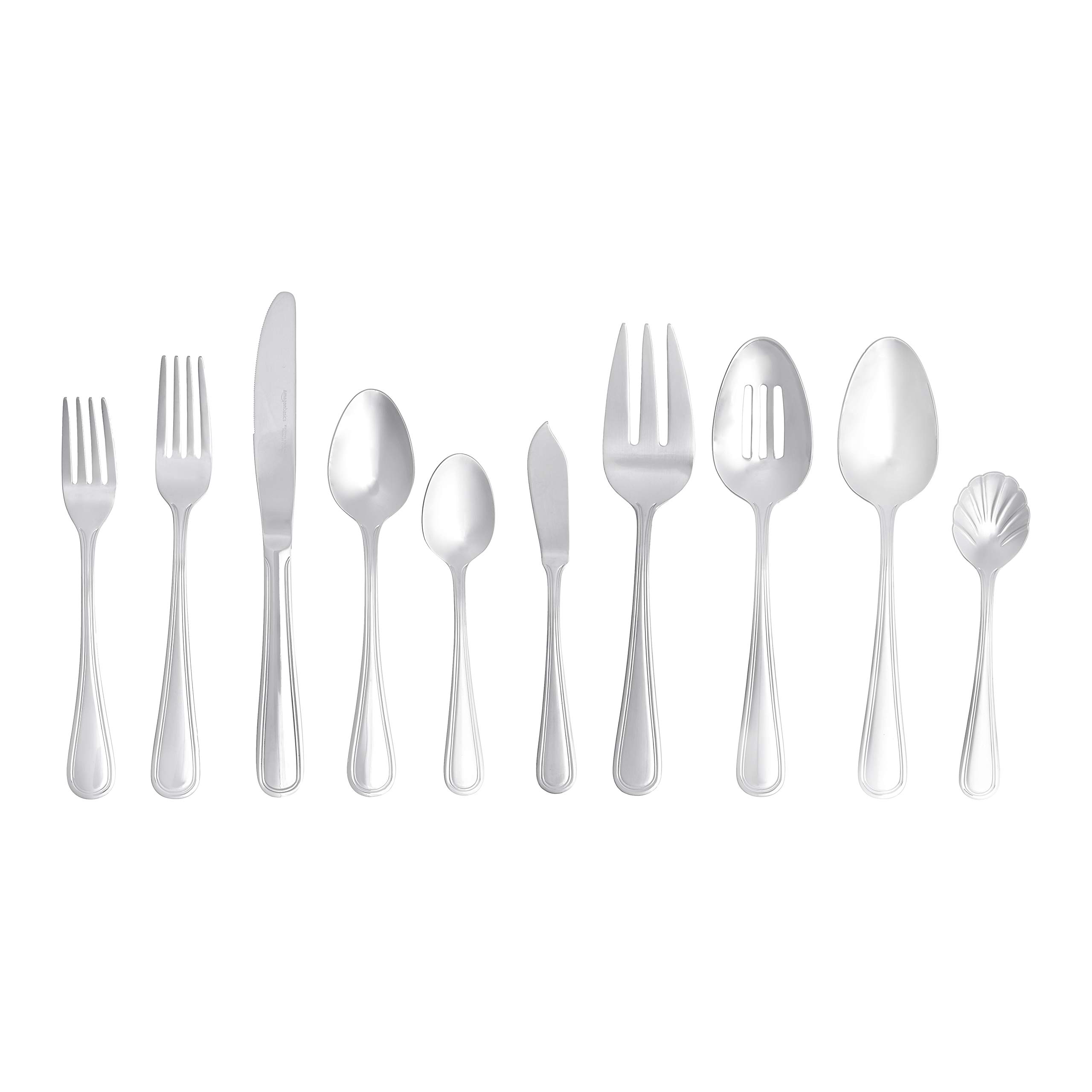 Amazon Basics 45-Piece Stainless Steel Flatware Set - Service for 8, Mirror Polished Silverware for Dining, Kitchen & Entertaining - Knives, Forks & Spoons for Home, Restaurant & Dinner Parties