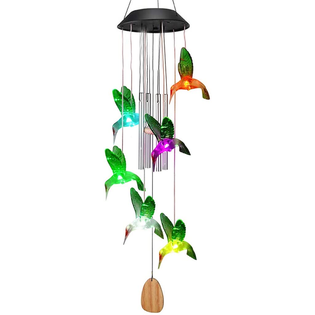 Solar-Powered LED Color Changing Wind Chime with Crystal Ball - Waterproof Hummingbird Garden Lights for Outdoor Decoration (Patio, Yard, Deck, Pathway)