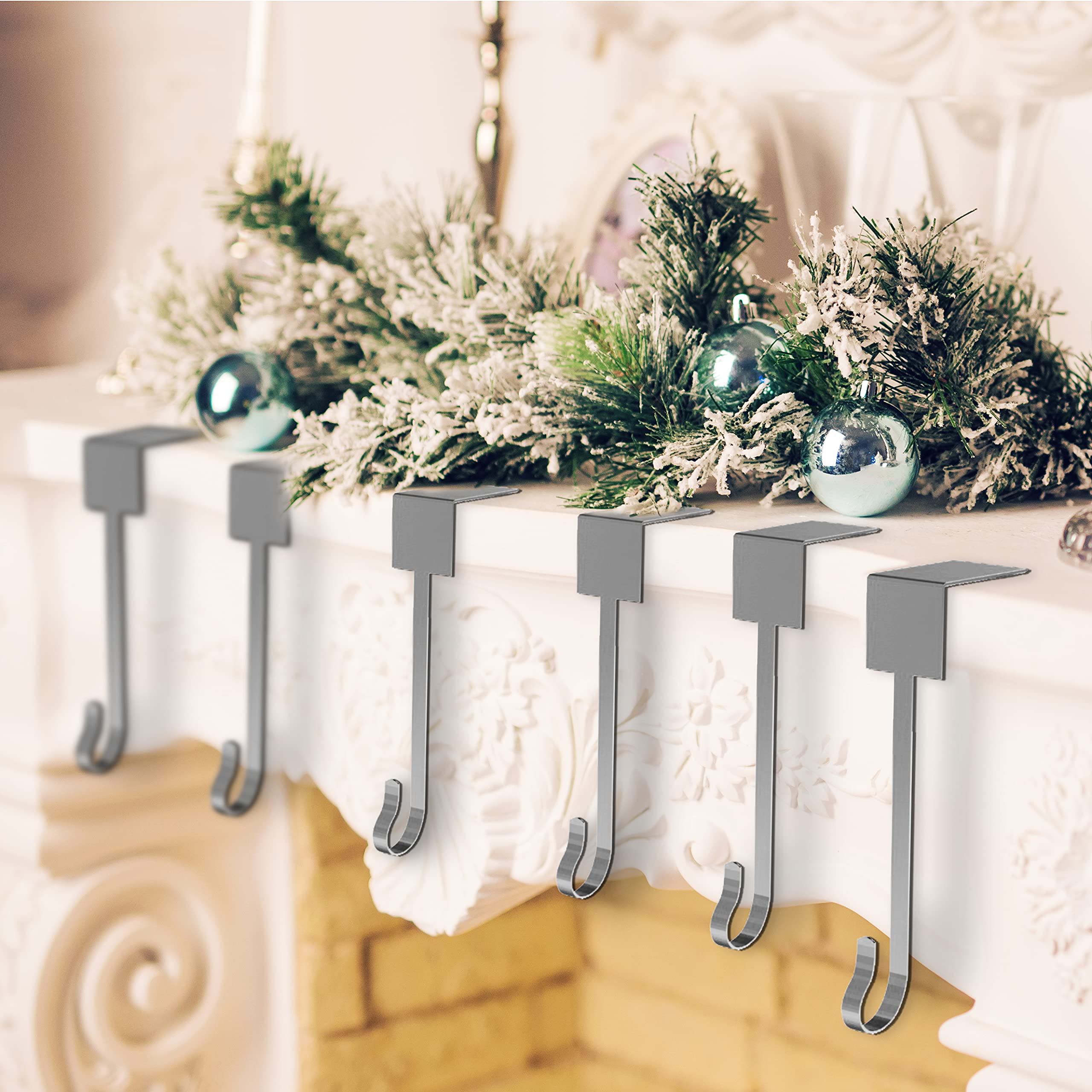 6-Pack Christmas Stocking Holders for Fireplace Mantel - Non-Slip Safety Hooks, Damage-Free Stocking Hangers for Xmas Decor (Black) - Perfect for Holiday Home Decor & Festive Fireplace Styling