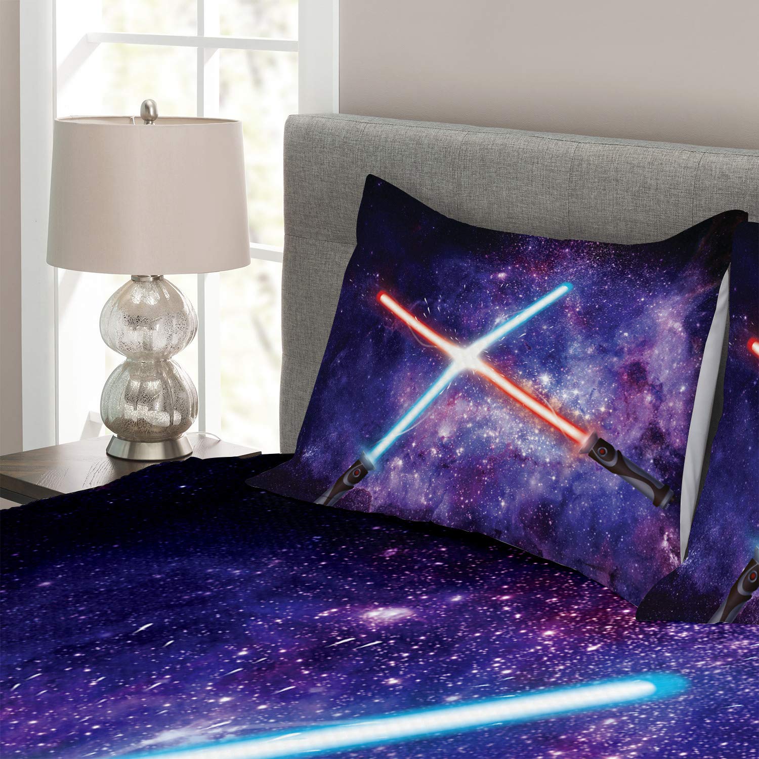 Ambesonne Galaxy Bedding Set - King Size 3-Piece Starry Sky Outer Space Themed Comforter with 2 Pillow Shams in Purple, Blue & Black | Perfect for Astronomy Lovers, Dorm Room Decor & Cosmic Themed Bedrooms