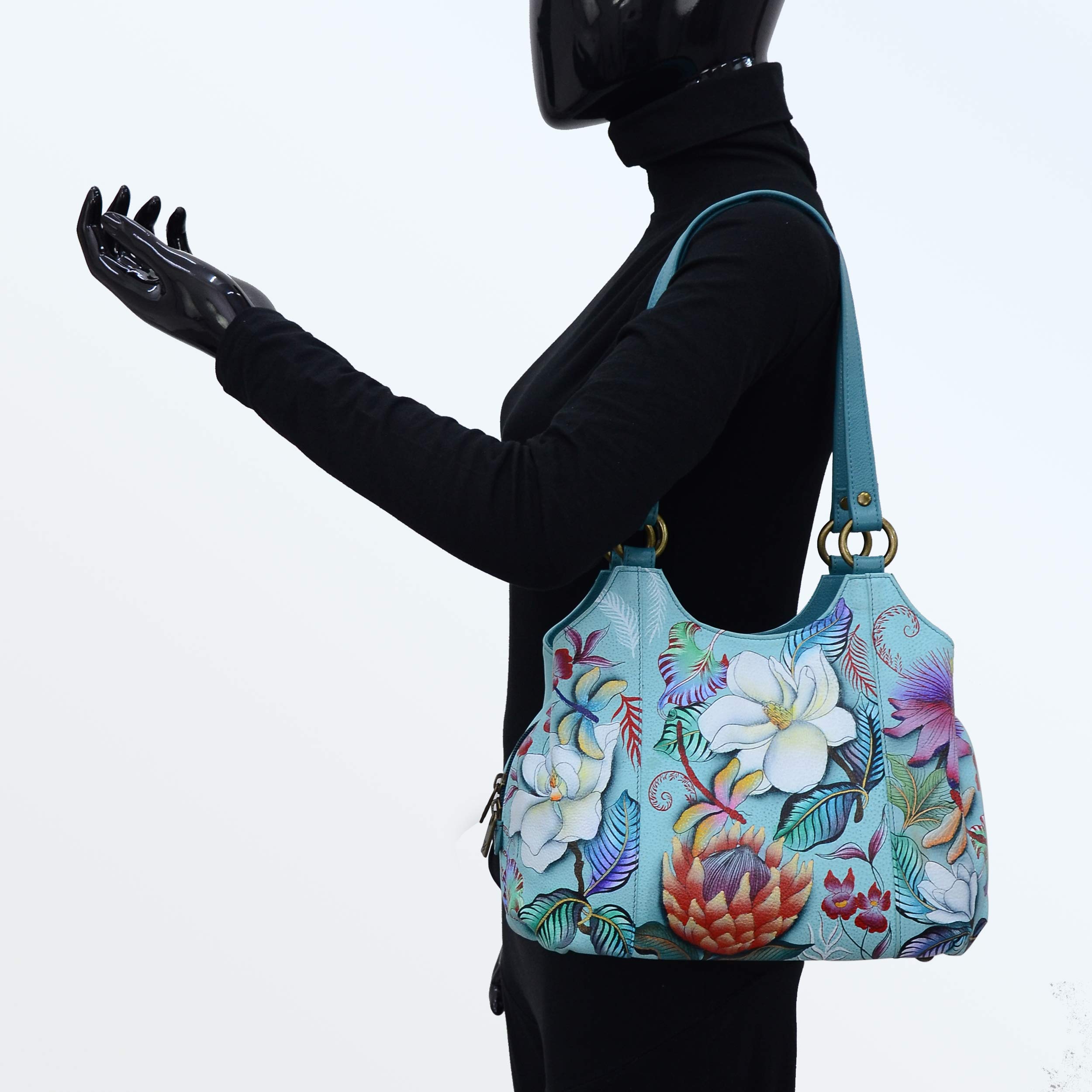 Anuschka Women's Hand Painted Genuine Leather Satchel Bag - Triple Compartment, Zip Closure, Multiple Pockets & Detachable Pouch | Perfect for Work, Travel & Everyday Use