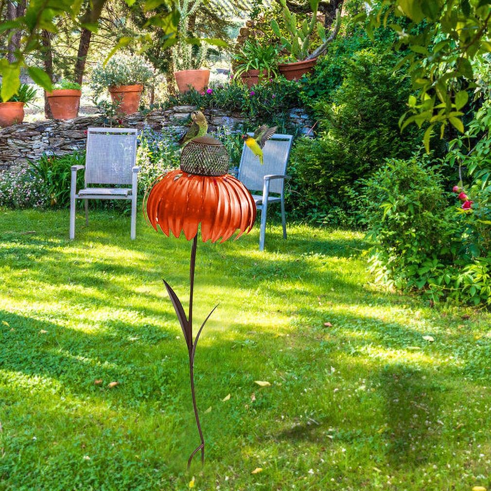 Hanging Bird Feeder Tray for Outdoor Garden - Wild Bird Feeders for Backyard to Attract Birds - Easy to Fill & Clean - Orange Coneflower Design - Perfect for Bird Watching & Garden Decoration