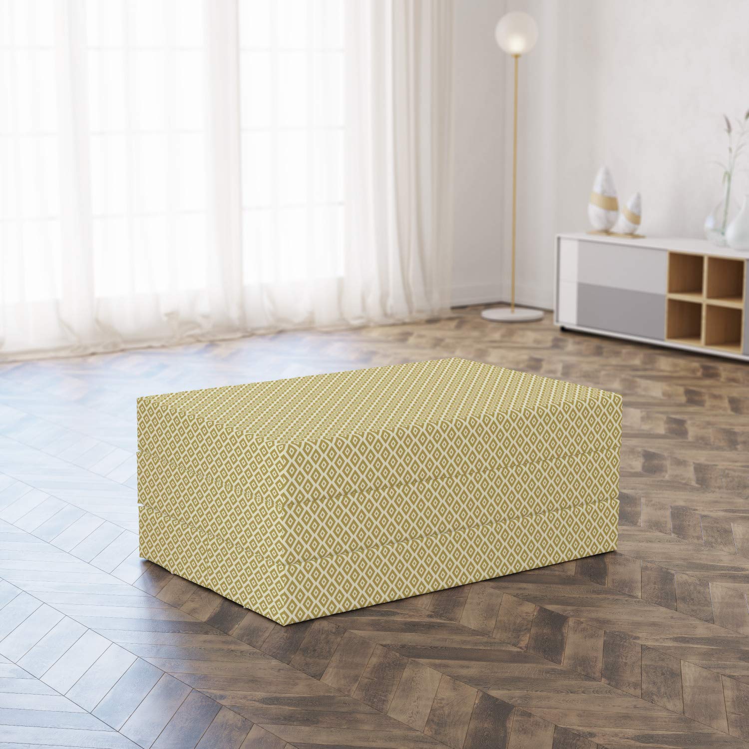 Ambesonne Retro Foldable Mattress - Diamond Line Pattern Twin Size 74.8