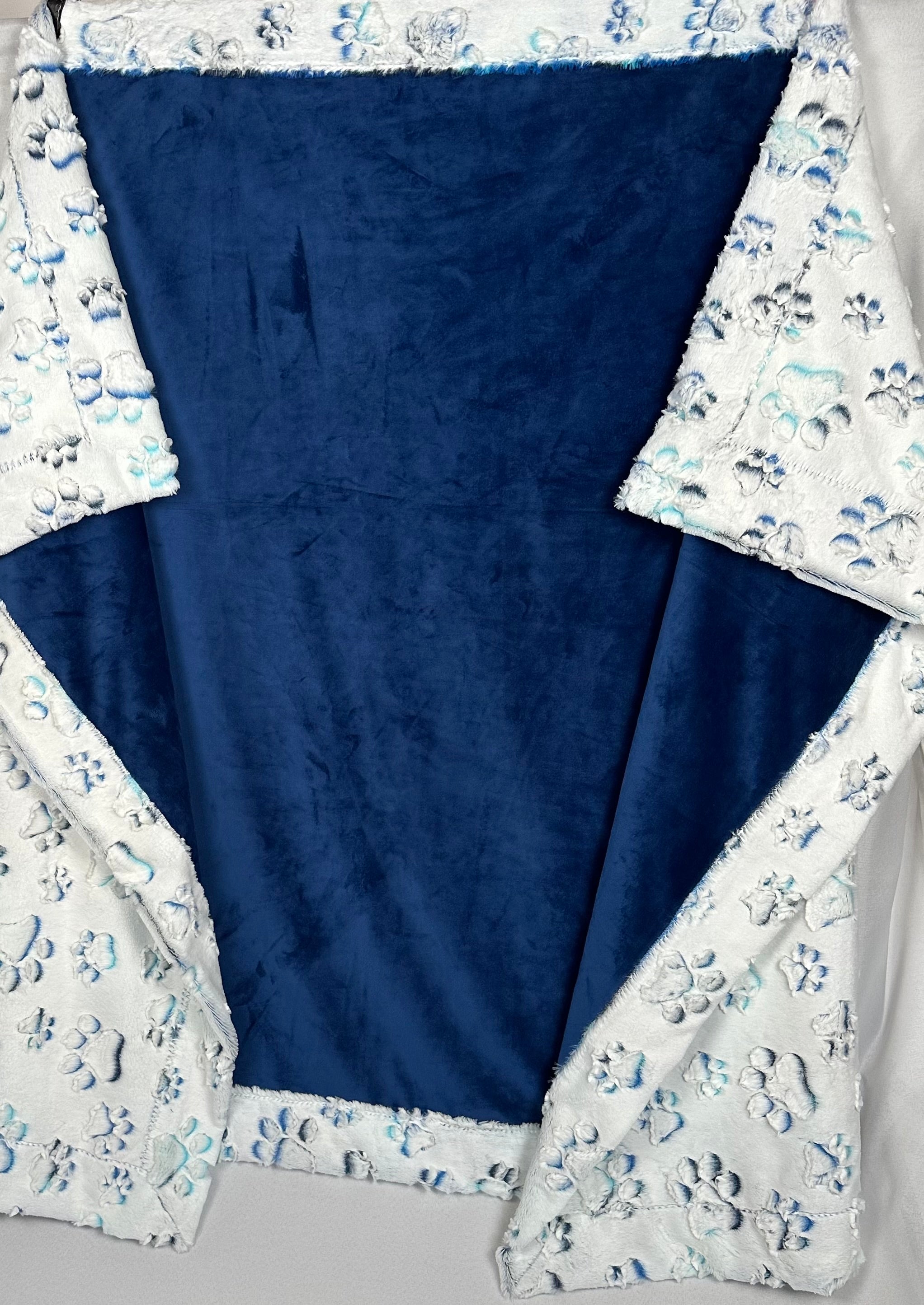 Nautical Blue Prism Paws and Solid Cuddle Large Blanket 53x76 - Soft Cozy Throw for Bed, Sofa, and Outdoor Picnics