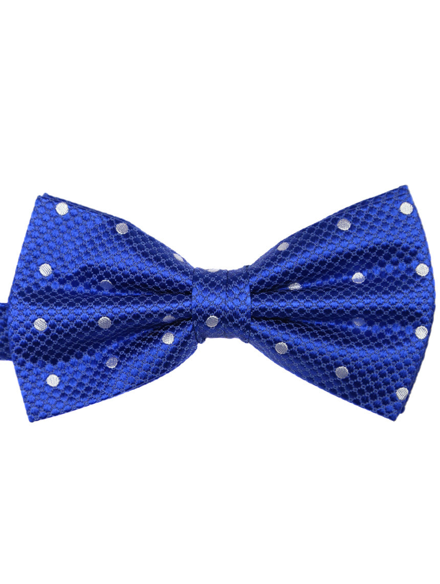 DÉCLIC Classic Spot Bow Tie for Men - Royal Blue & White Polka Dot Pattern - Perfect for Weddings, Prom & Formal Events