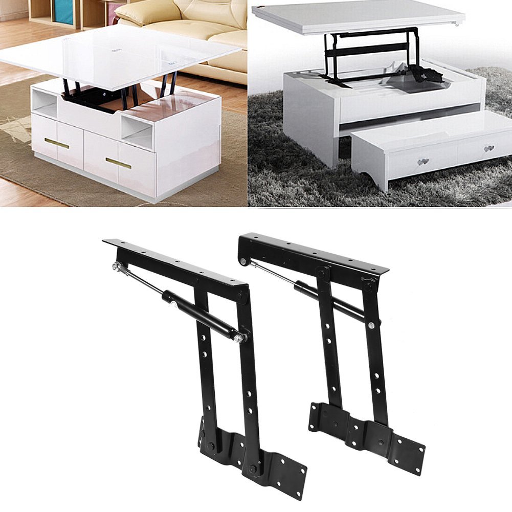 1 Pair Folding Lift Up Top Furniture Hinge - Heavy Duty Spring Loaded Coffee Table Mechanism Hardware Fitting for Standing Desk, Kitchen Cabinet, TV Lift, and DIY Furniture Projects