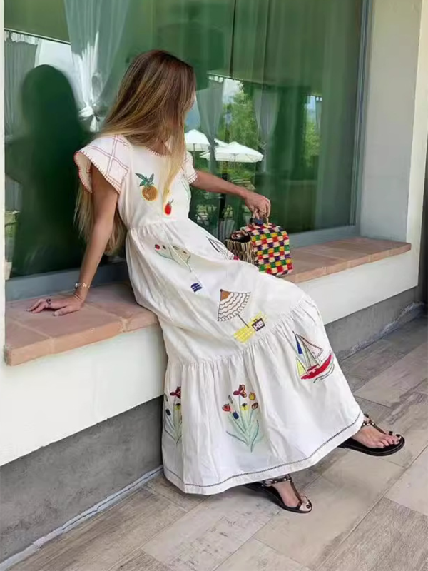 Elegant Floral Maxi Dress with Short Sleeves - Perfect for Summer Vacations, Beach Getaways & Outdoor Weddings