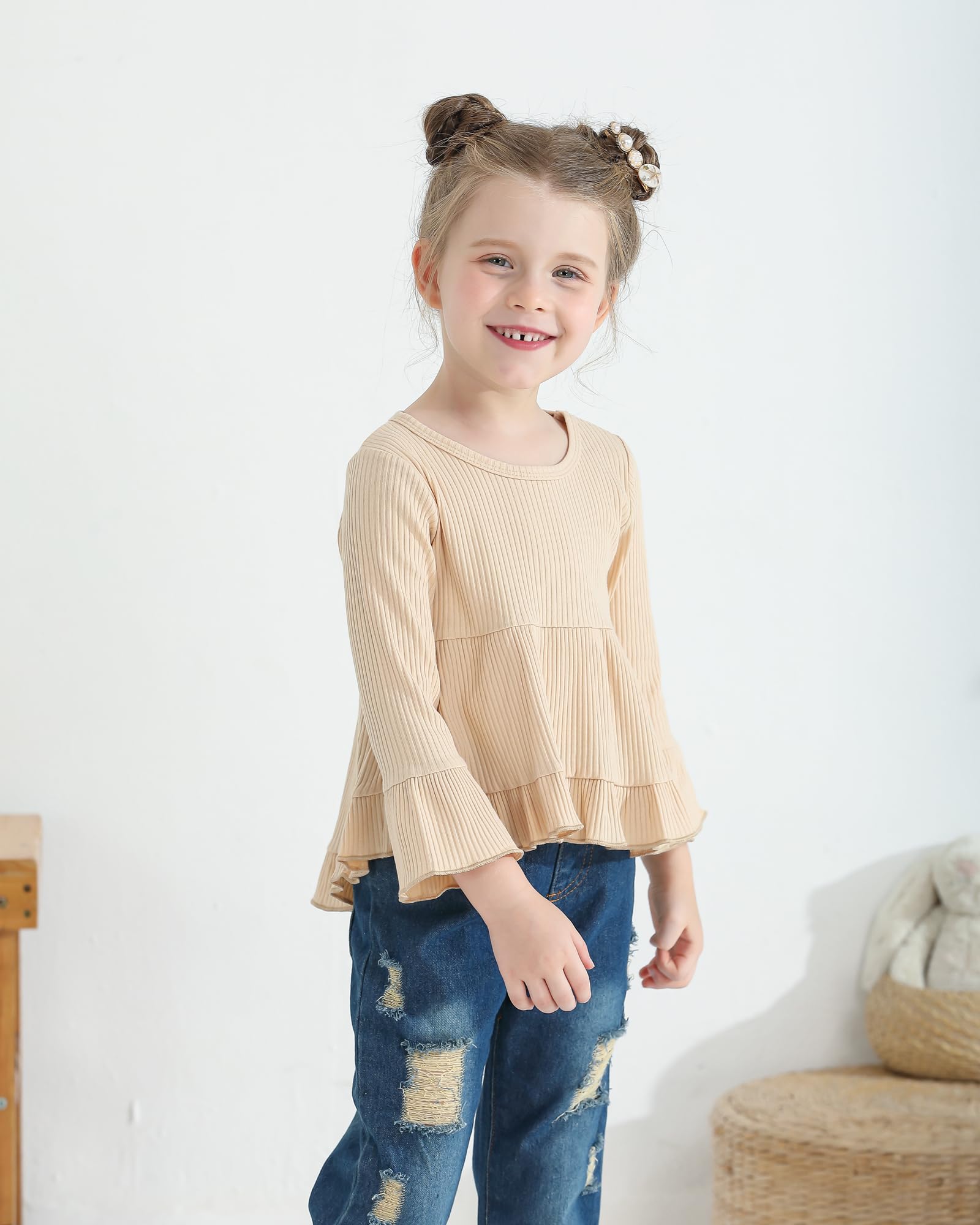 Baby Girl Clothes Set - Toddler Girls Ruffle Shirt & Denim Jeans Outfit | Cute Fall Winter Toddler Outfits | Perfect for Playdates, Family Photos & Holiday Events