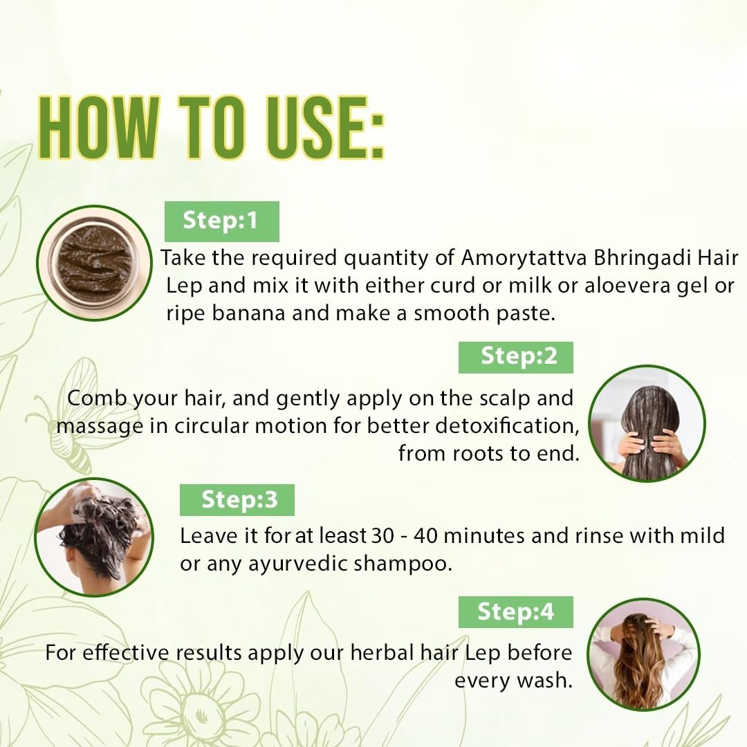 AMORYTATTVA BHRINGADI HAIR LEP - 16 Ayurvedic Herbs Blend for Scalp & Hair Health, Hair Growth Treatment - 120g | Herbal Hair Mask for Dandruff, Dryness & Split Ends | Perfect for Daily Hair Care & Spa Treatments