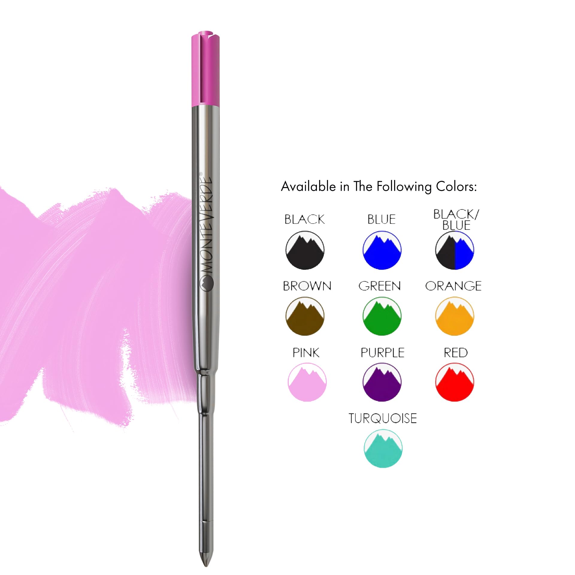 Monteverde S133PK Ballpoint Pen Refills for Sheaffer Pens - Medium Point, Pink Ink, 6-Pack - Perfect for Office, School & Everyday Writing