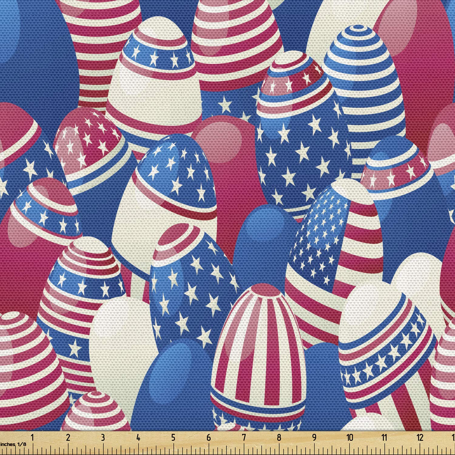 Ambesonne USA Fabric by The Yard - Traditional Easter Eggs with American Flag Patriotic Print - 10 Yards Navy Blue White Red Decorative Fabric for Upholstery, Home Decor, DIY Crafts, Table Runners, and Easter Decorations