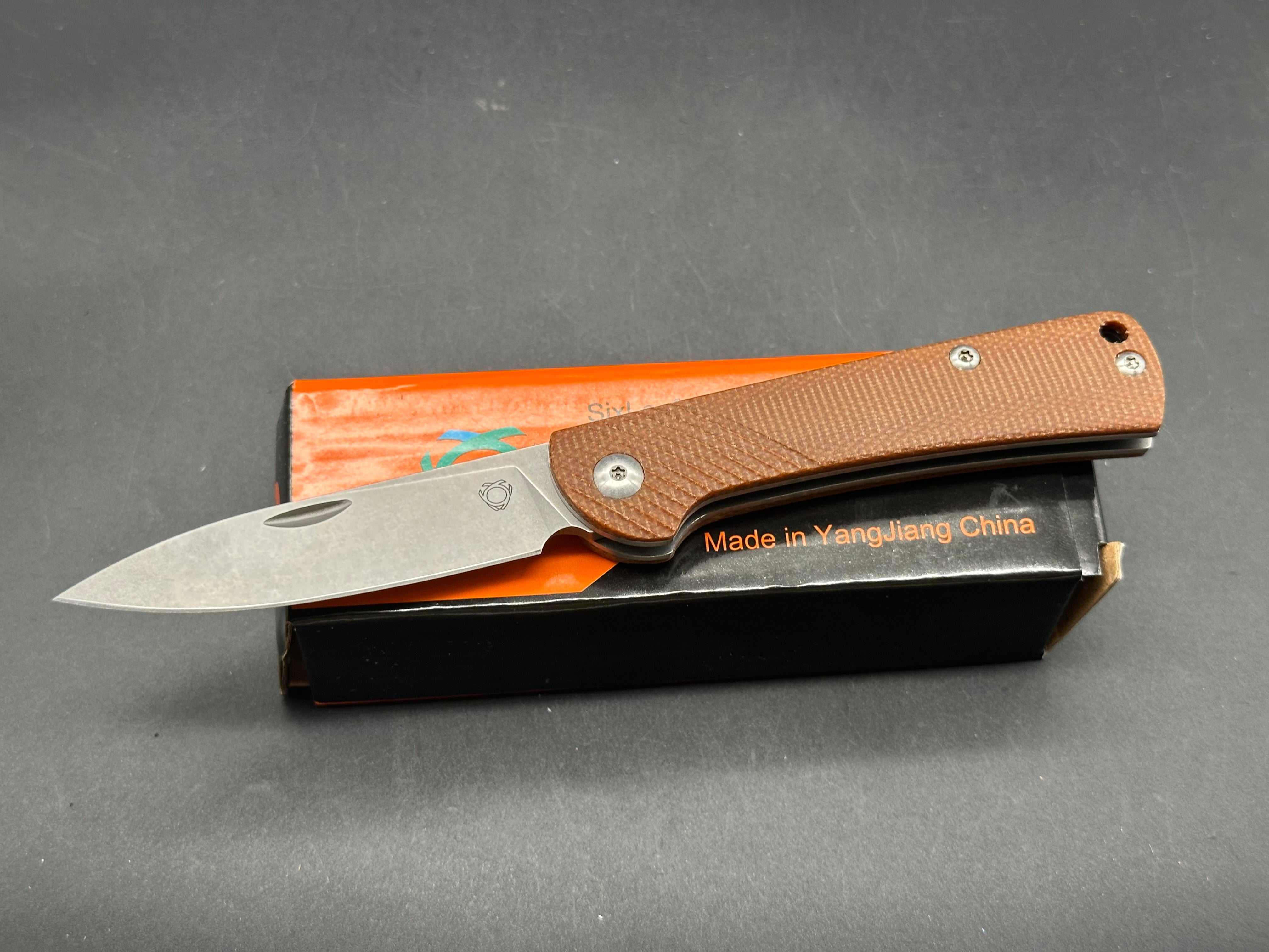 Sixleaf SL07 Slip Joint Pocket Knife - Brown Micarta Handle, D2 Steel Blade | EDC, Camping, Outdoor Survival Tool