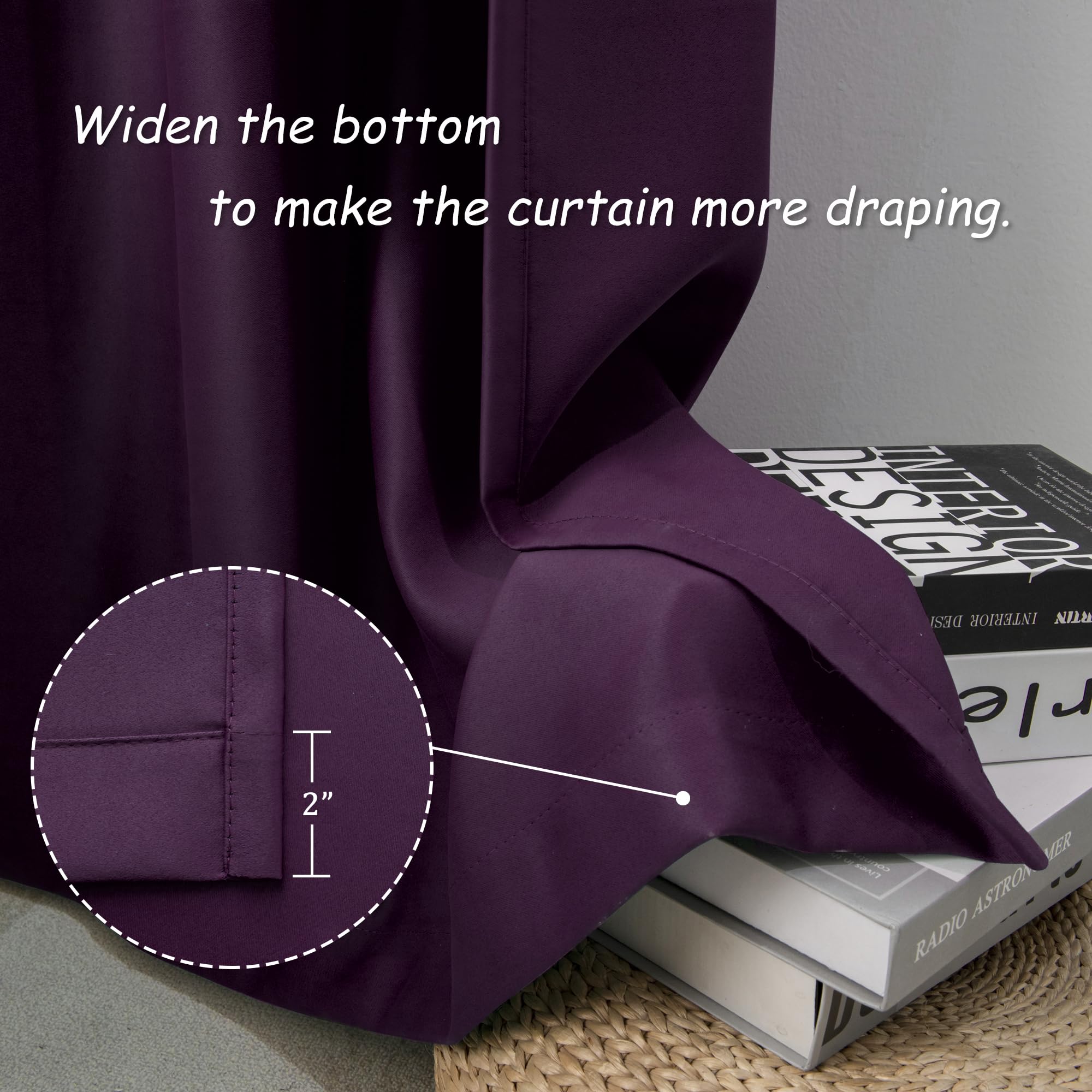 Dualife Dark Purple Blackout Curtains for Bedroom & Living Room - 54x45 Inch Thermal Insulated Soundproof Window Drapes with Rod Pocket, Set of 2 Panels (Grape Purple) - Perfect for Small Windows, Home Theater, Nursery & Office Privacy