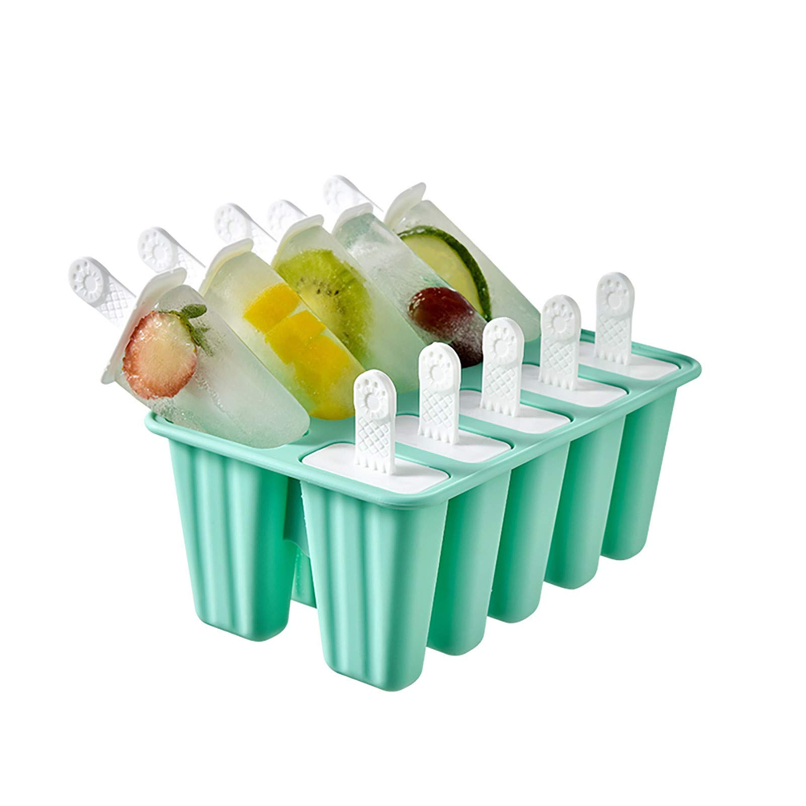 10-Piece Silicone Popsicle Molds Kit - Reusable, Easy-Release Ice Pop Maker for Homemade Treats | BPA-Free Food Grade Silicone with Sticks (Green) | Perfect for Summer Snacks, Kids Parties & Healthy Desserts