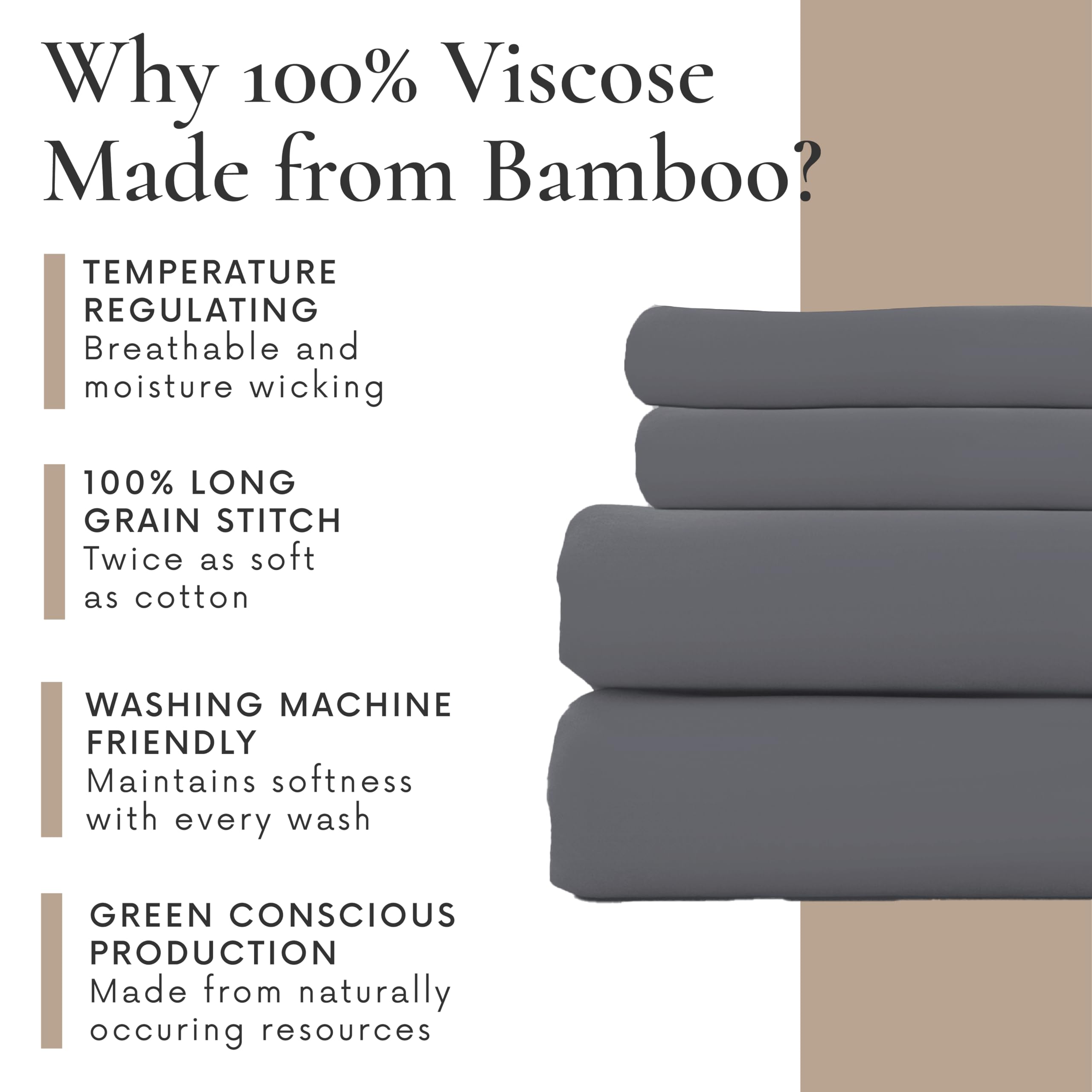 Bamboo Bay 4-Piece Queen Size Sheet Set - 100% Bamboo Viscose, Breathable & Ultra Soft Cooling Bed Sheets for Hot Sleepers - Deep Pocket Fits 16