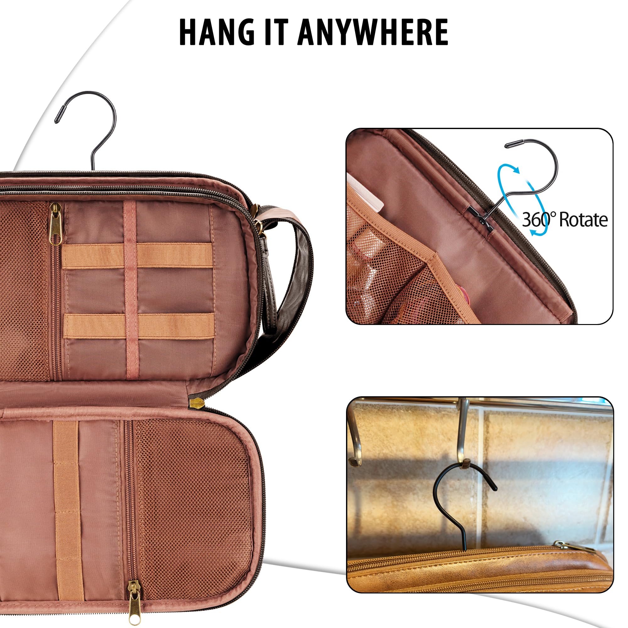 **Men's Travel Toiletry Bag - Large Hanging Water-Resistant PU Leather Dopp Kit for Shaving & Cosmetic Organizer (Dark Brown) | Perfect for Cruises, Camping & Business Trips**