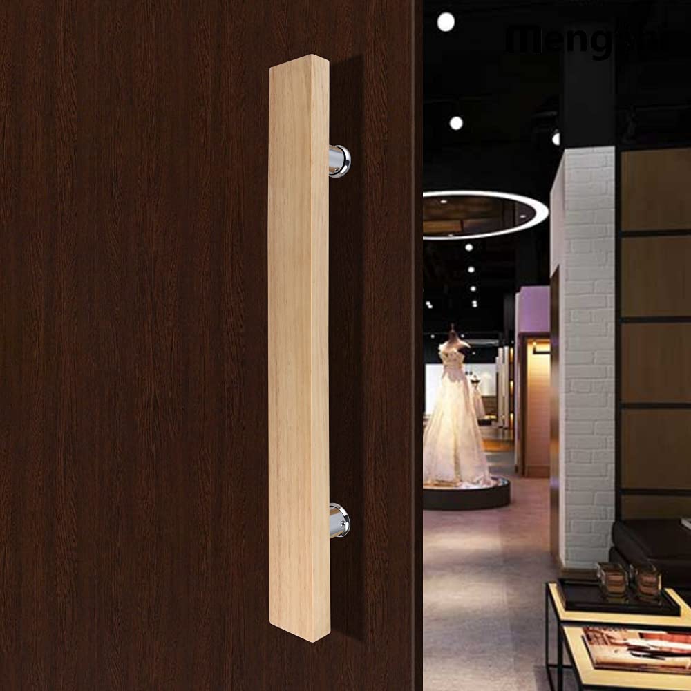 24 Inch Oak Wood Front Door Handle Set with Free Custom Logo - Closet Handle & Push Pull Design - Glass Pulls (600mm, Wood Color) for Home, Office & Cabinet Doors