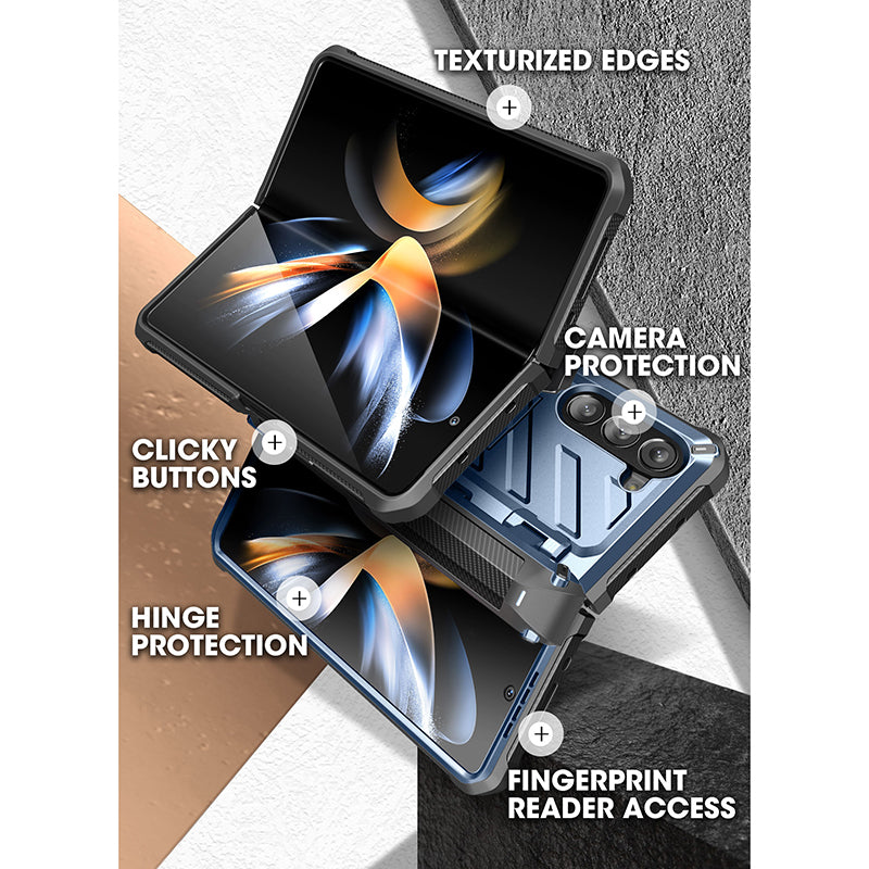 Samsung Galaxy Z Fold5 Unicorn Beetle PRO Heavy Duty Rugged Case with S Pen Holder - Metallic Blue Protective Cover for Work, Travel & Outdoor Activities