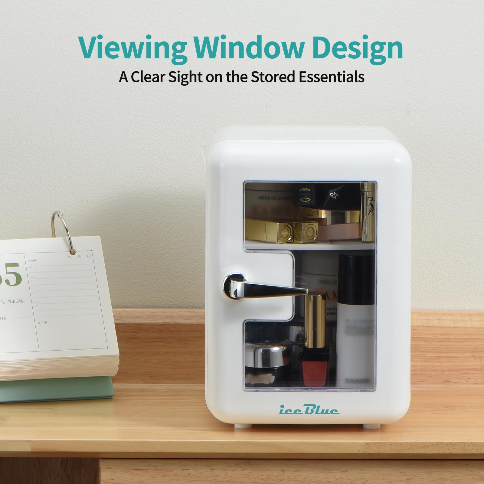 Iceblue 4L Mini Skincare Fridge with Viewing Window - Compact Beauty Fridge for Cosmetics, Perfumes & Beverages - Perfect for Bedroom, Office, Dorm & Car - Keep Your Skincare Fresh & Drinks Cool (White)