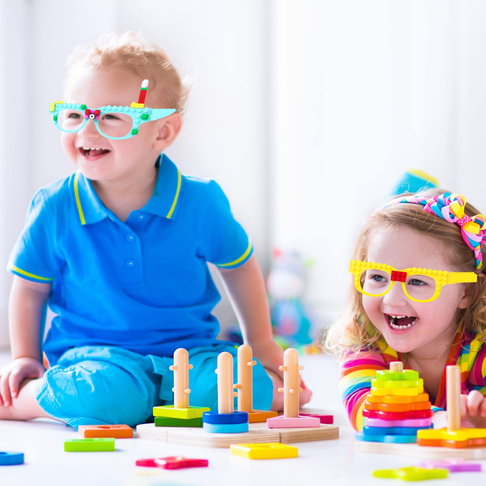 Hooqict 9 Pcs DIY Building Bricks Glasses - Creative Construction Toy Blocks for Kids, Birthday Party Favors, Carnival & Easter Games - STEM Learning Toy for Classroom, Family Fun & Party Decorations