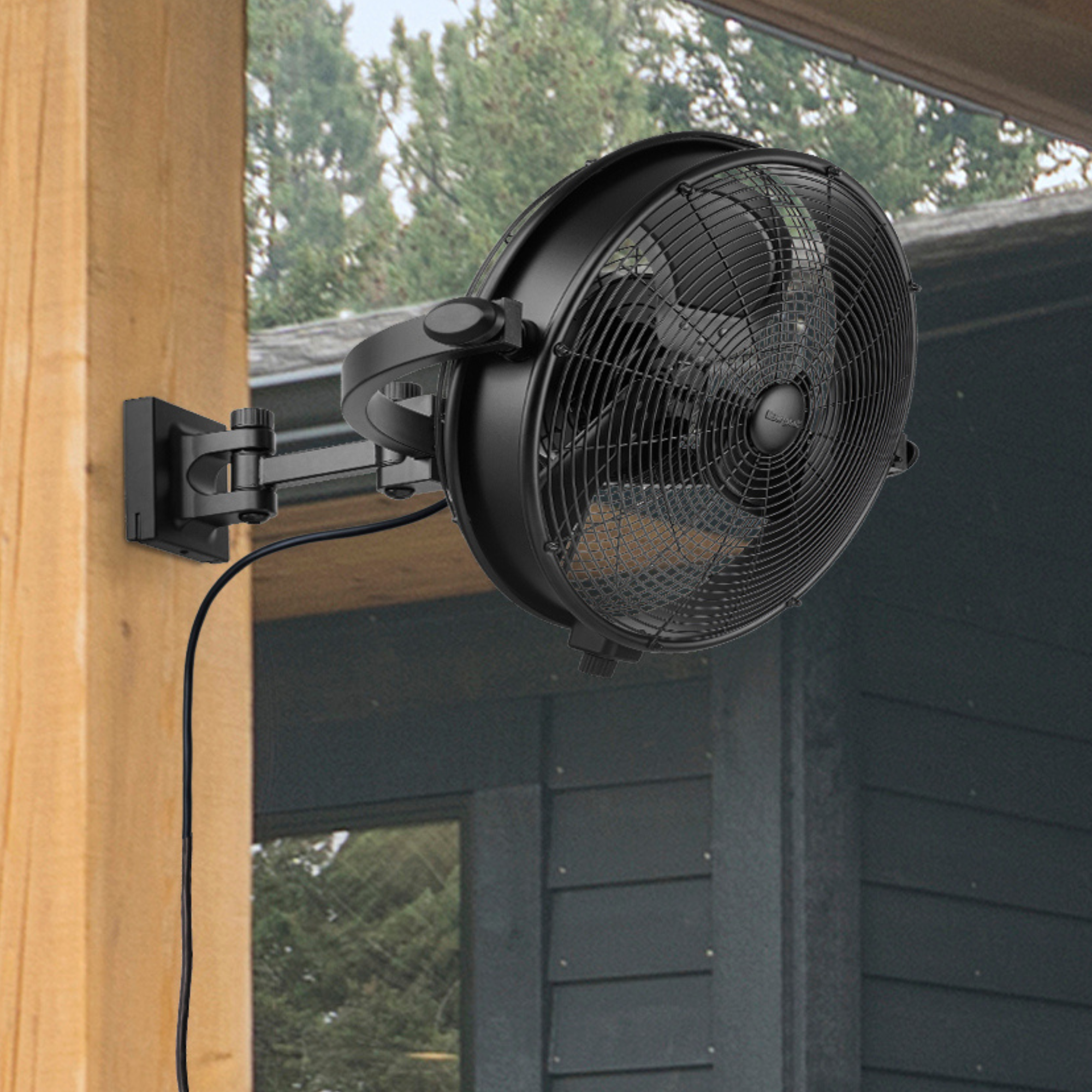 18 Inch Honeywell Indoor/Outdoor Wall Mount Fan - Black Patio Ceiling Fan with Remote Control - Perfect for Porch, Garage, and Covered Outdoor Spaces