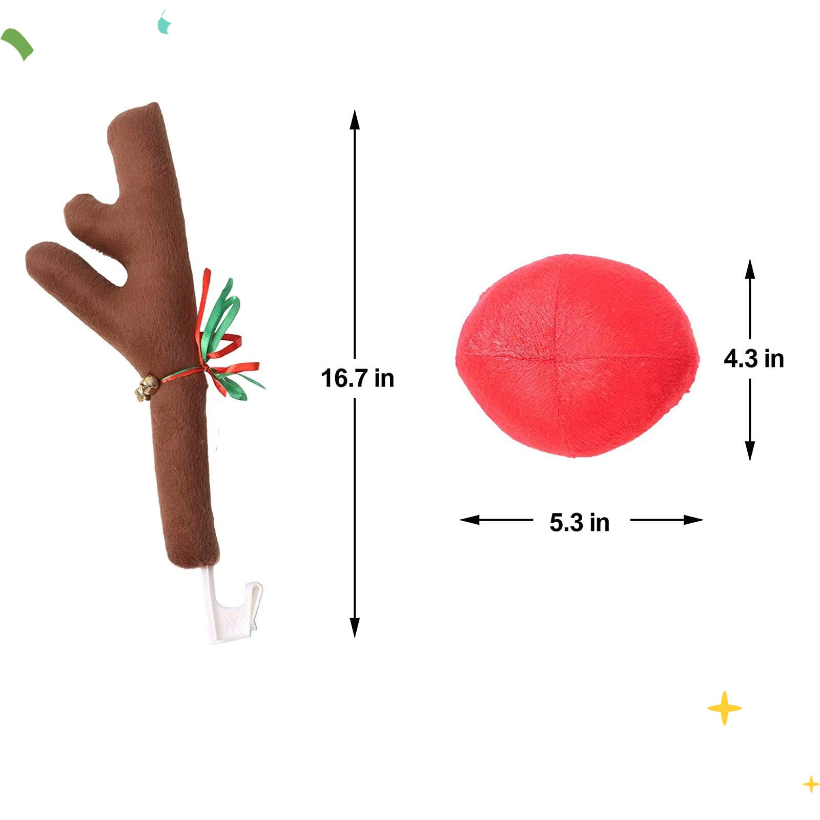 Brown Christmas Reindeer Car Antlers and Nose Set - Festive Truck & SUV Decoration for Holiday Season | Xmas Gift, Car Costume Accessories for Christmas Parties & Parades