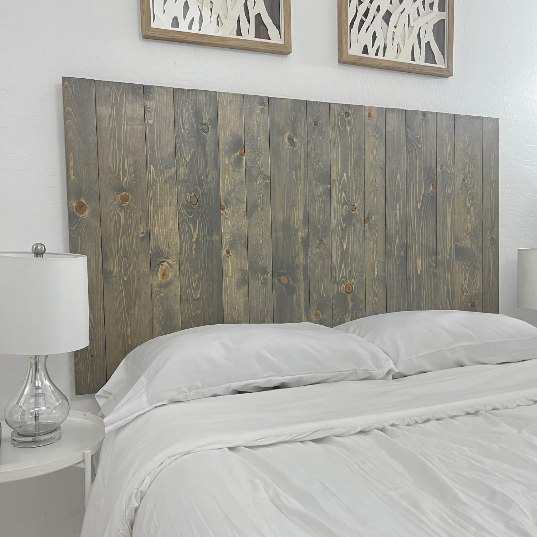 Solid Wood Headboard King Size - Gray Fog Oil Finish with Smooth Natural Wood Grain, Wall-Mounted Adjustable Height Panel - Rustic Coastal Bedroom Decor for Master Suite & Guest Rooms - Durable Built-to-Last Headboard for Bedroom Makeover
