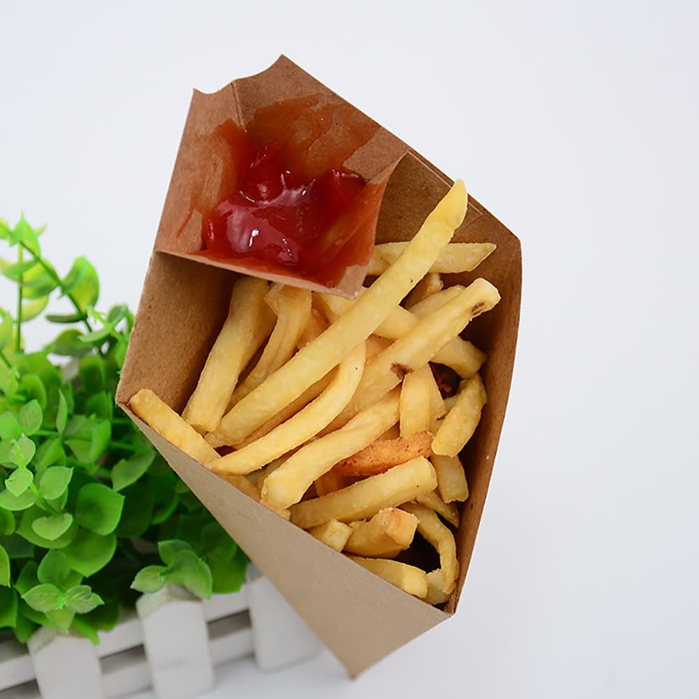 50 Pcs Brown French Fry Cone Holders with Built-in Dipping Pocket - Medium Paper Fry Bags for Appetizers, Party Food Containers | Perfect for Fast Food, Movie Nights & Outdoor Events