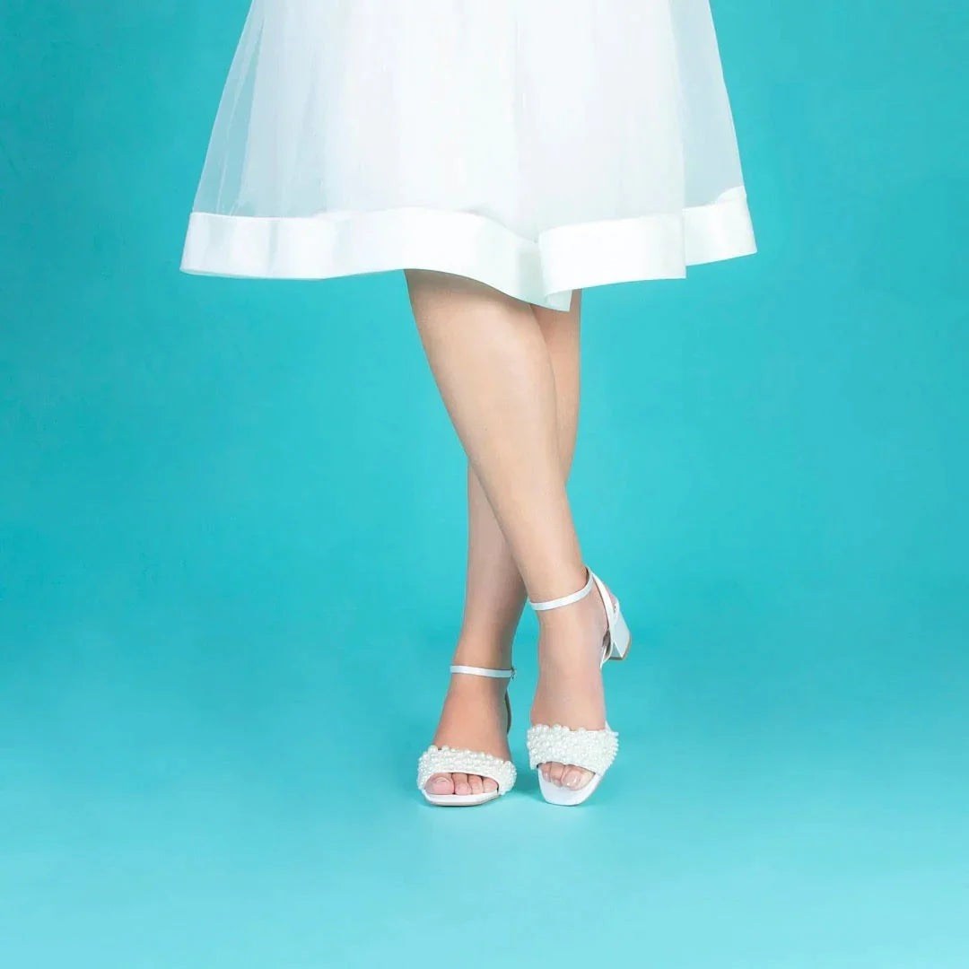 Perfect Bridal Claire Ivory Satin Pearl Bridal Sandals - Size 9 Wedding Shoes for Bride, Bridesmaids & Special Occasions