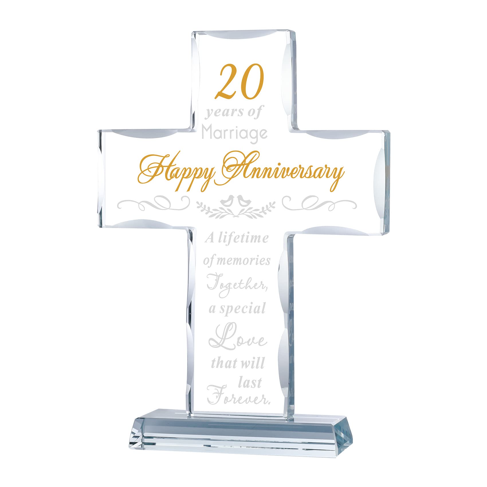 YWHL 20th Anniversary Religious Gifts for Couples - Laser Engraved Glass Standing Cross Keepsake for Him & Her - Thoughtful Christian Wedding Gift for 20th Anniversary - Perfect for Home Decor, Church Altar & Spiritual Celebrations