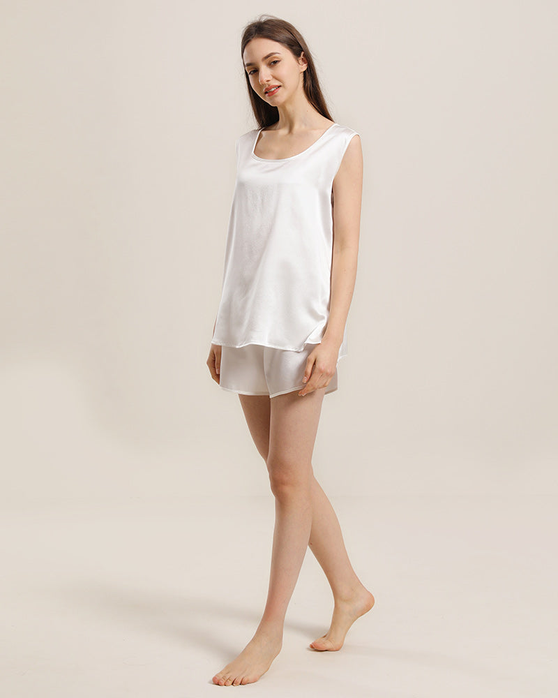 Luxury Silk Sleeveless Pajama Set for Women - Soft Breathable Sleepwear for Summer Nights & Spa Days - Perfect for Relaxation, Lounging and Gift Giving